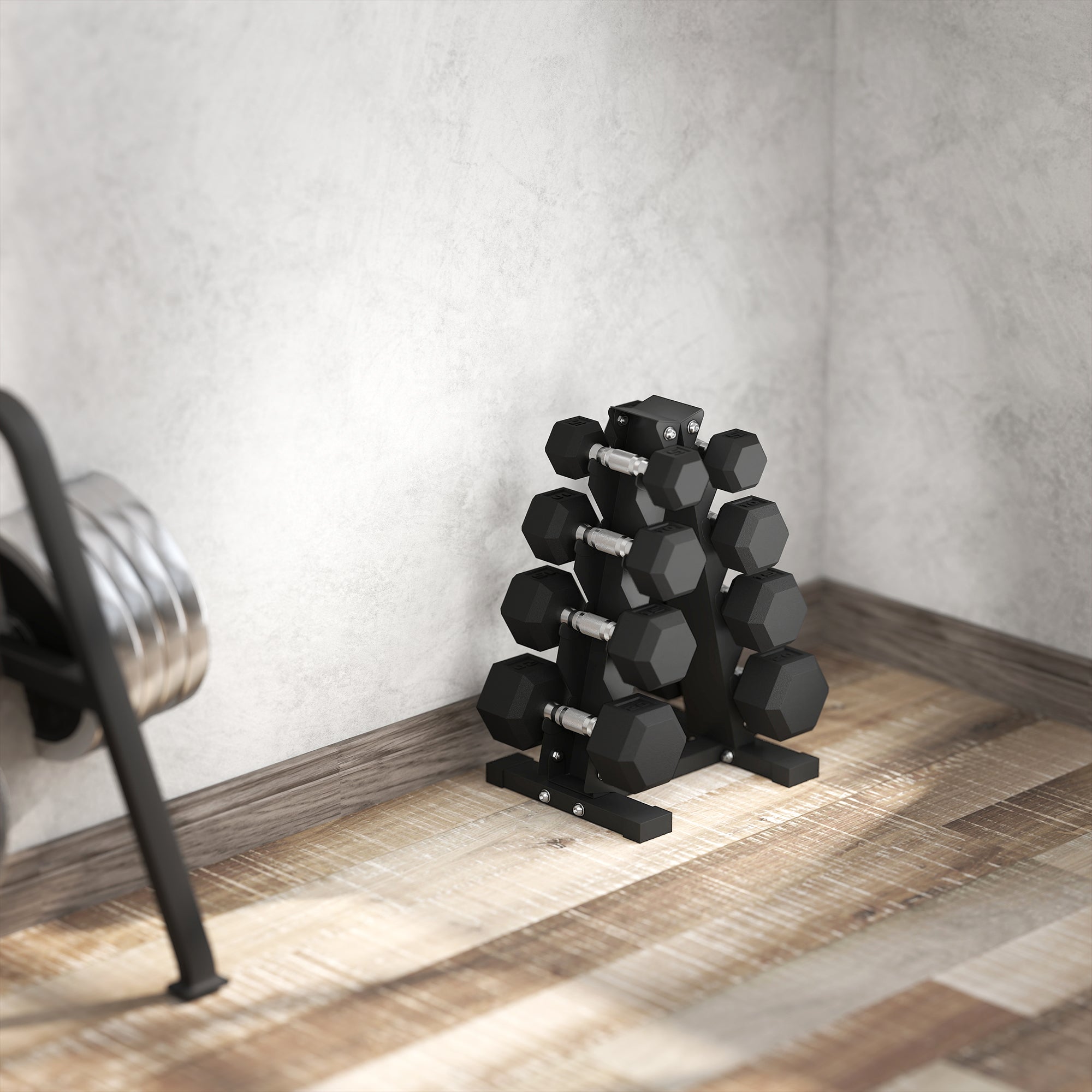 Soozier 100 lbs Hex Dumbbell Set with Rack - Black Rubber-DECOROLALA