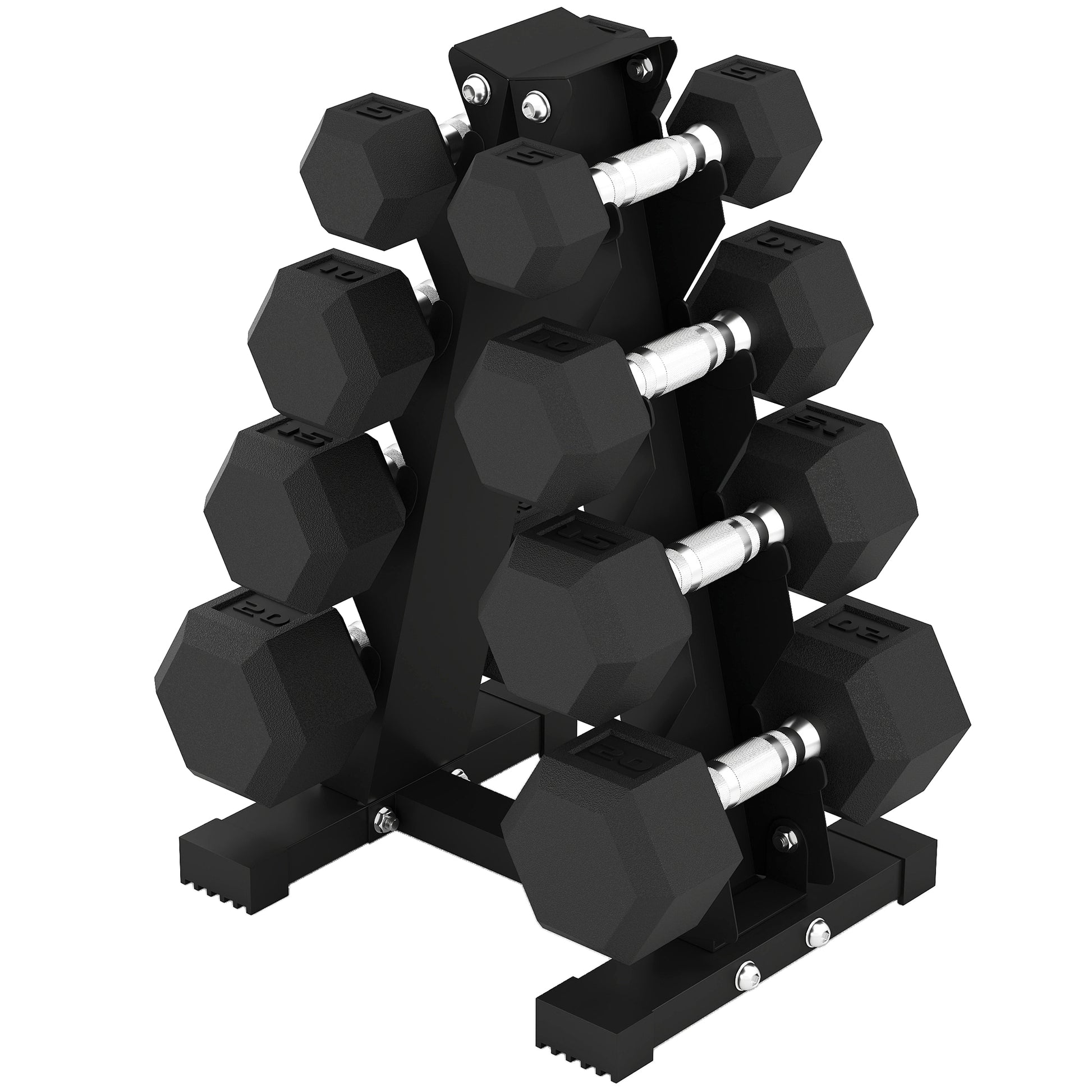 Soozier 100 lbs Hex Dumbbell Set with Rack - Black Rubber-DECOROLALA
