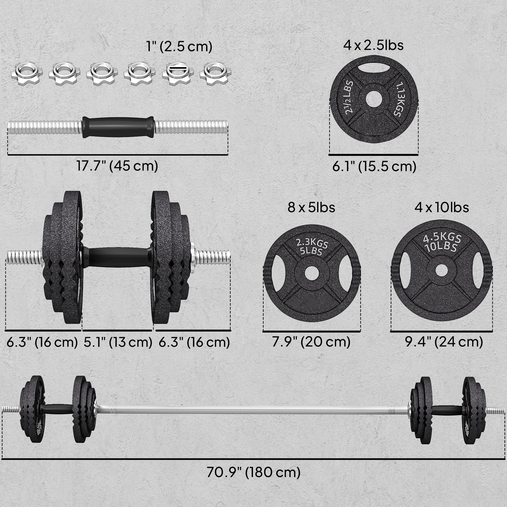 Soozier 112lb Adjustable Dumbbell and Barbell Set - Black Steel-DECOROLALA