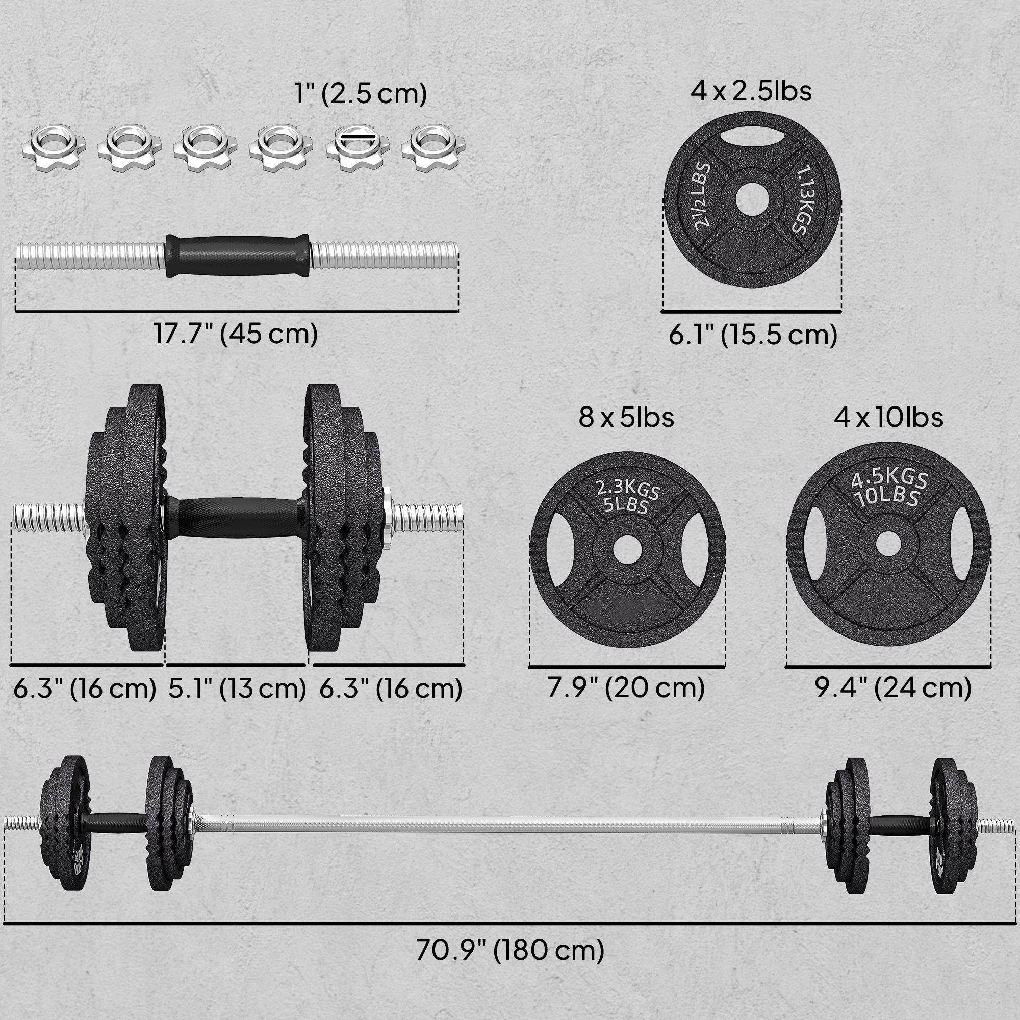 Soozier 112lb Adjustable Dumbbell and Barbell Set - Black Steel-DECOROLALA