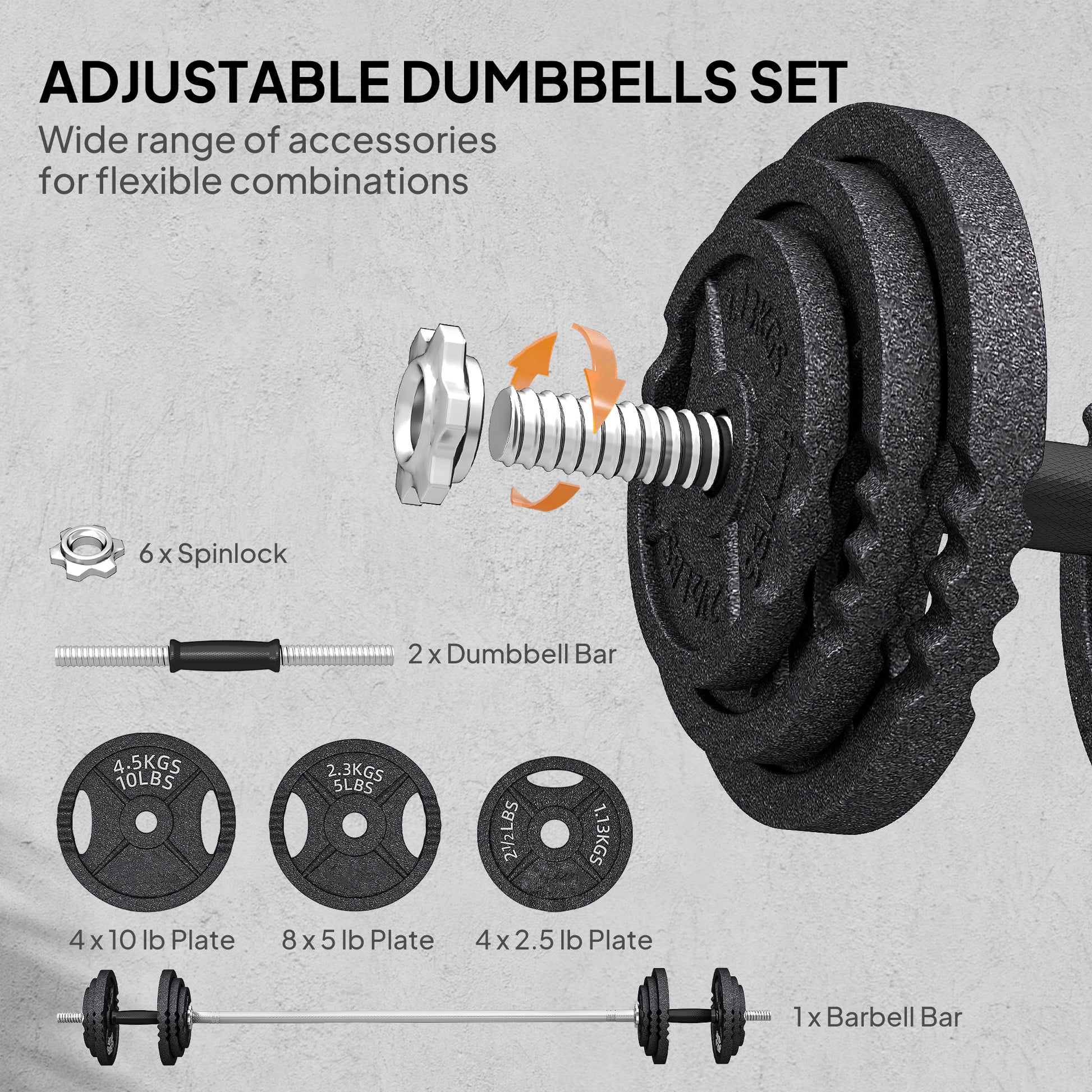 Soozier 112lb Adjustable Dumbbell and Barbell Set - Black Steel-DECOROLALA