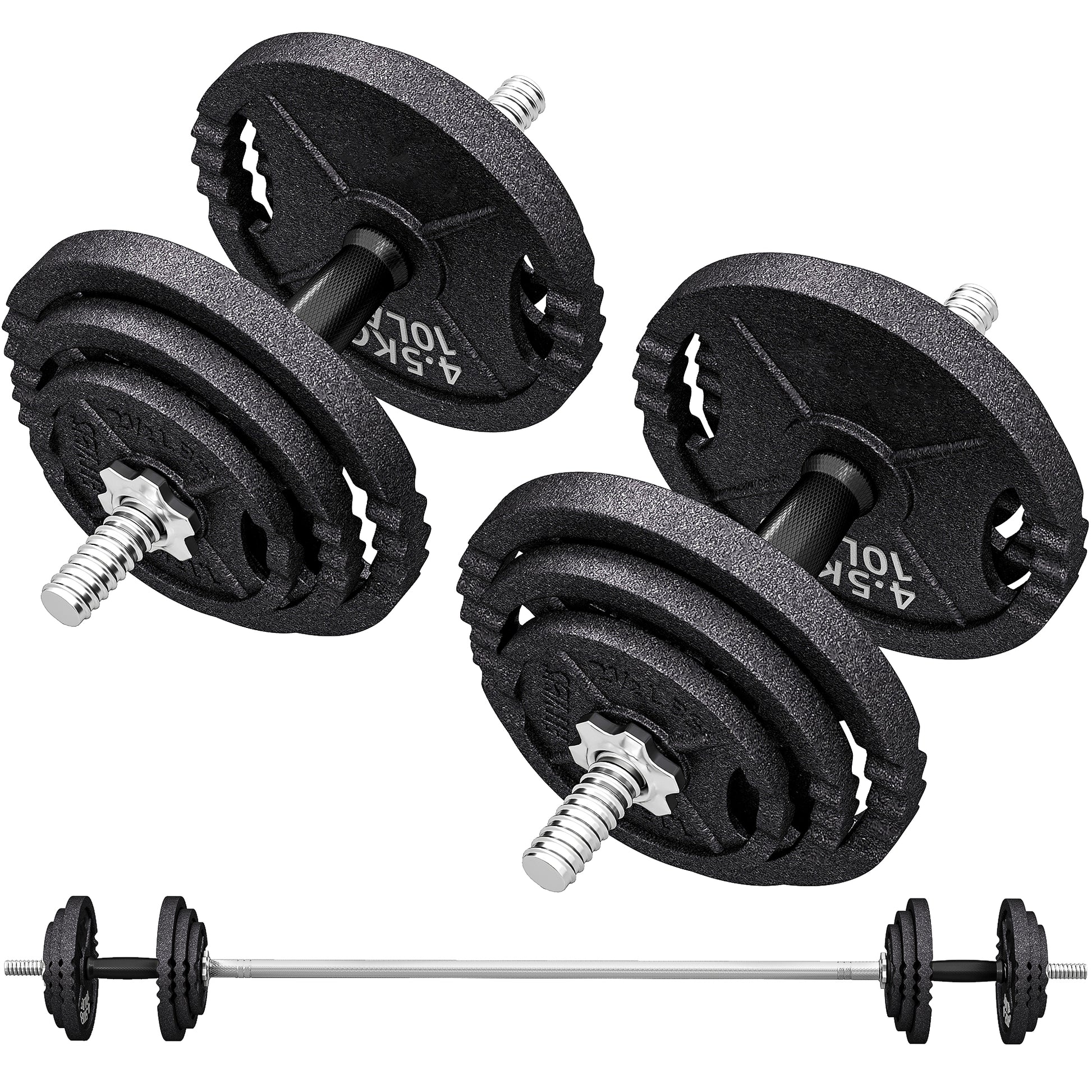 Soozier 112lb Adjustable Dumbbell and Barbell Set - Black Steel-DECOROLALA