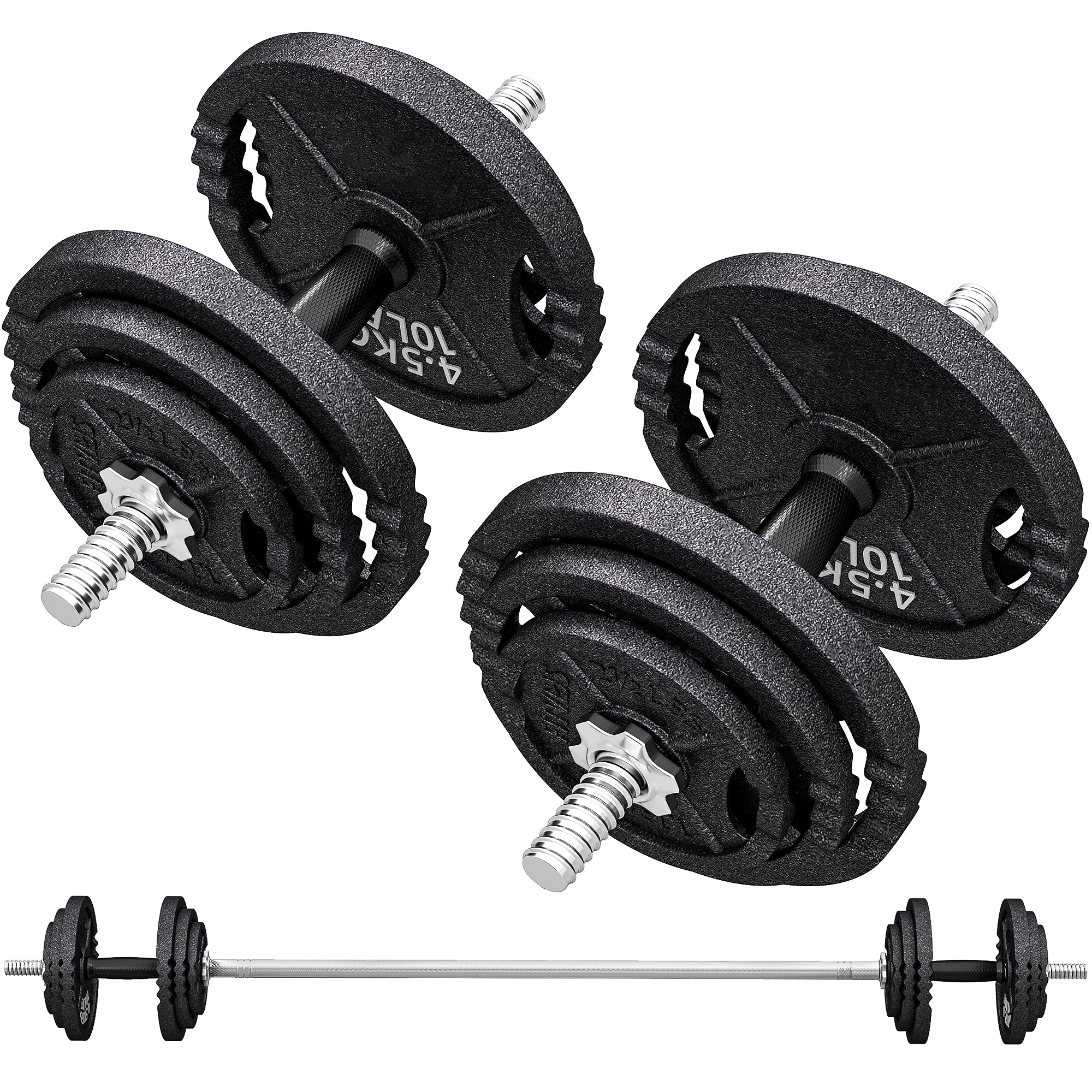 Soozier 112lb Adjustable Dumbbell and Barbell Set - Black Steel-DECOROLALA