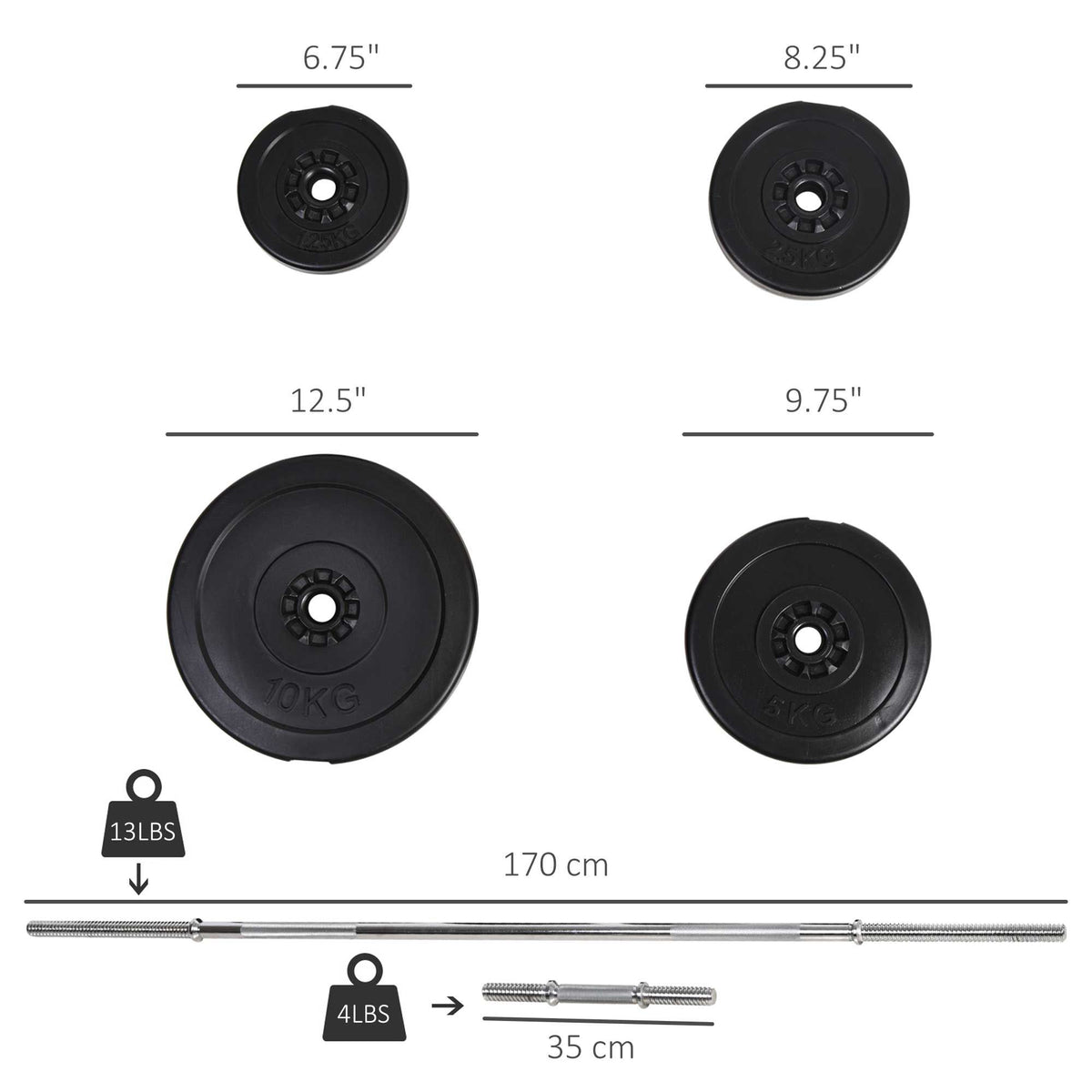 Soozier 145lbs Adjustable Dumbbell and Barbell Set - Black-Dumbbells & Barbells-DECOROLALA