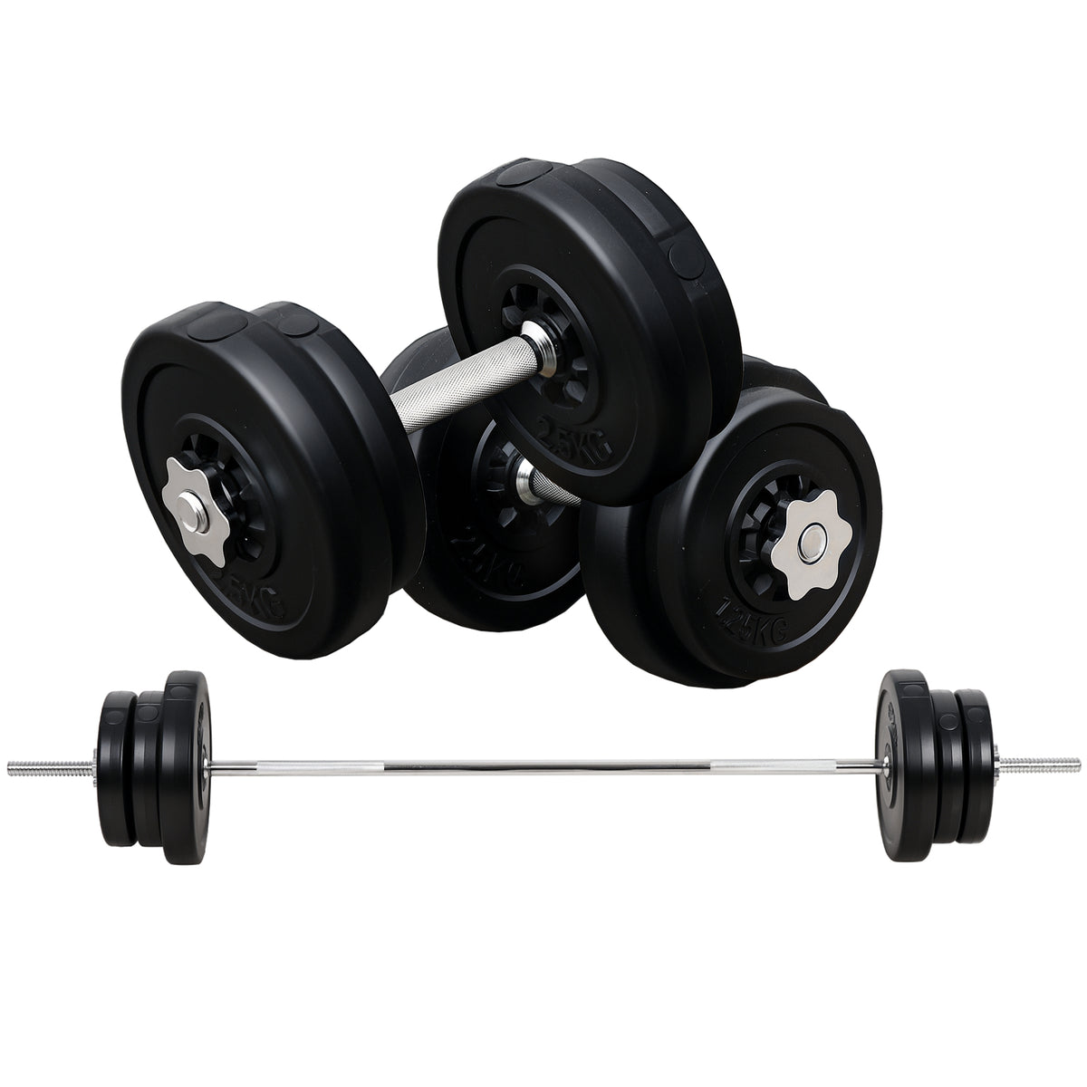 Soozier 145lbs Adjustable Dumbbell and Barbell Set - Black-Dumbbells & Barbells-DECOROLALA