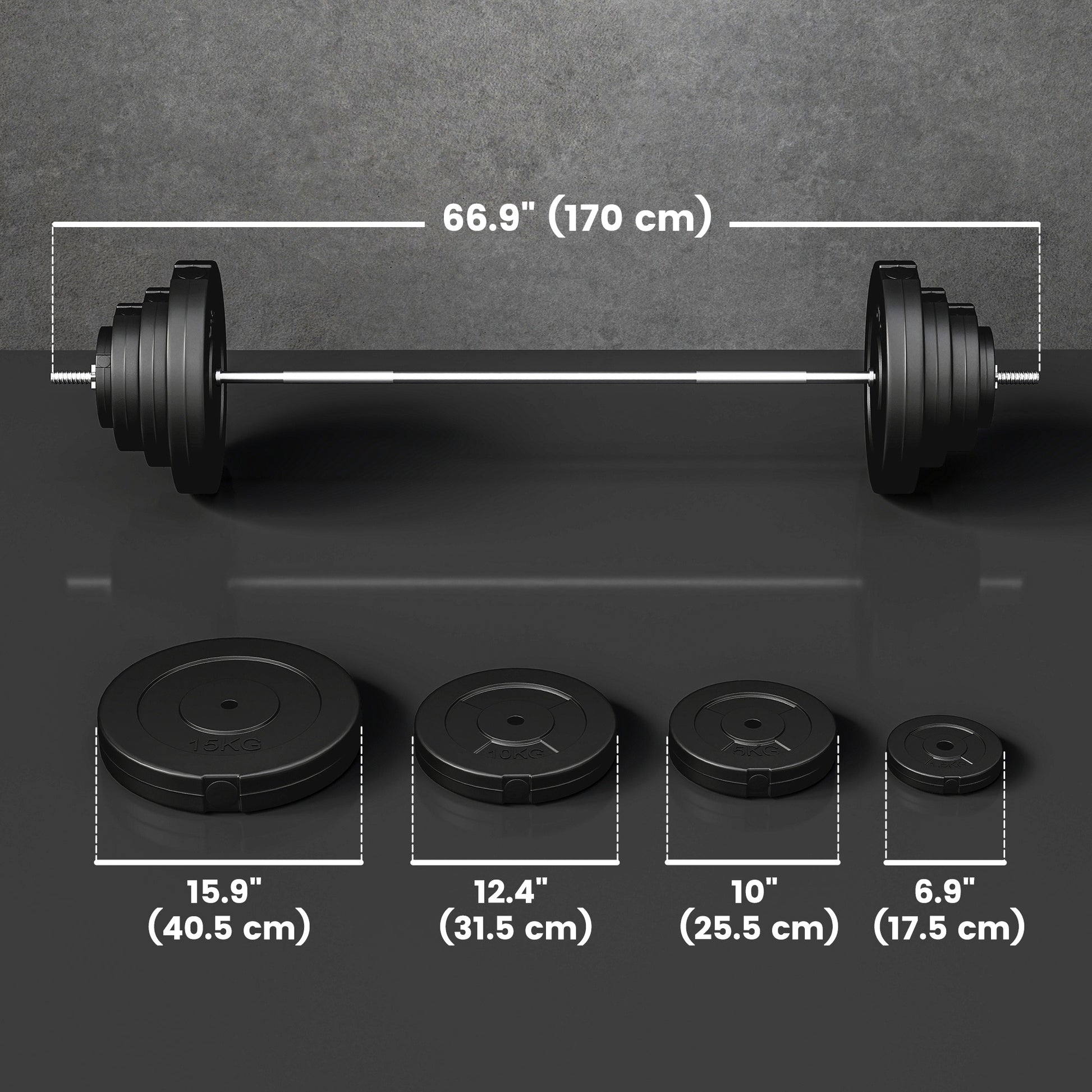 Soozier 154 lbs Adjustable Barbell Weight Set with 67" Bar - Black-DECOROLALA