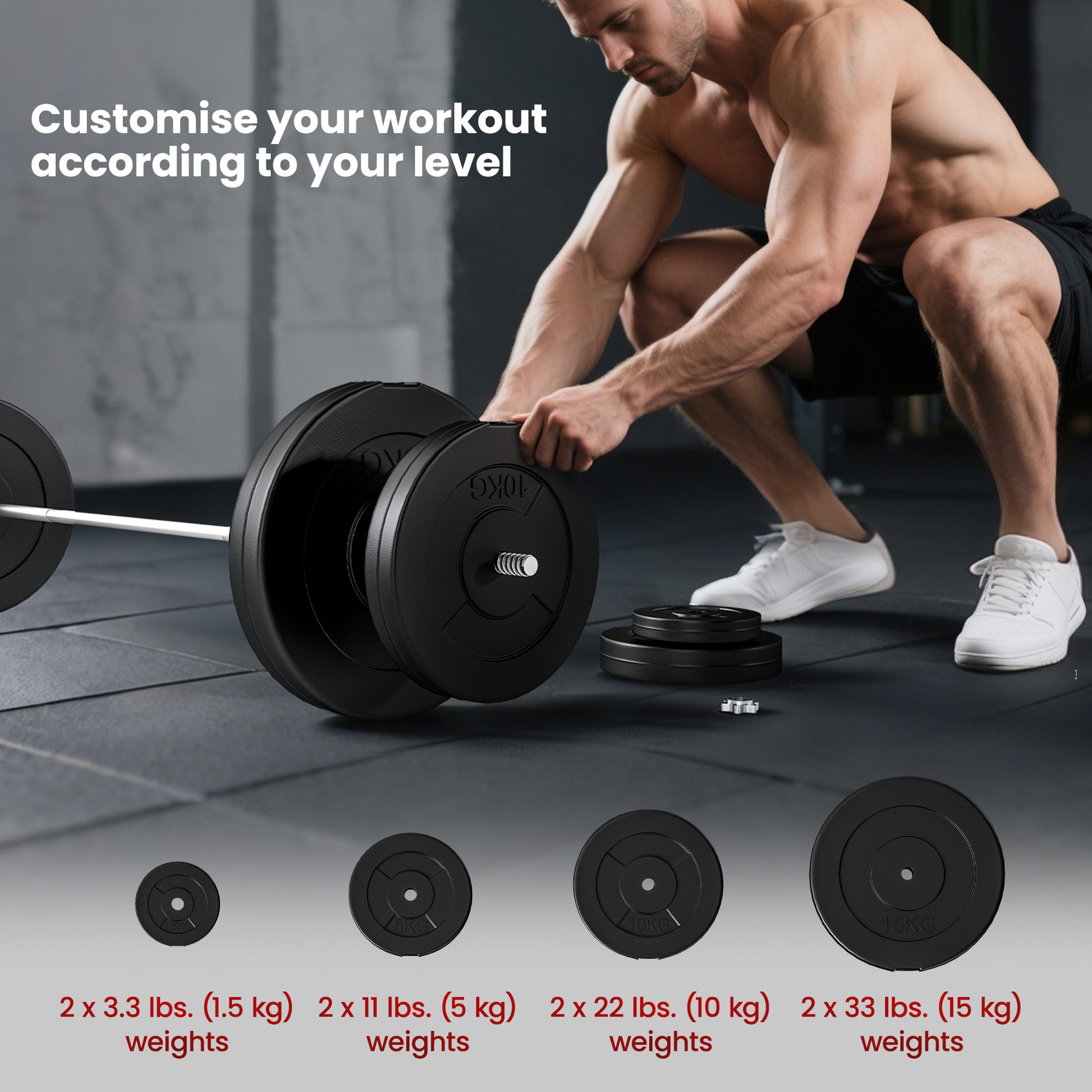 Soozier 154 lbs Adjustable Barbell Weight Set with 67" Bar - Black-DECOROLALA