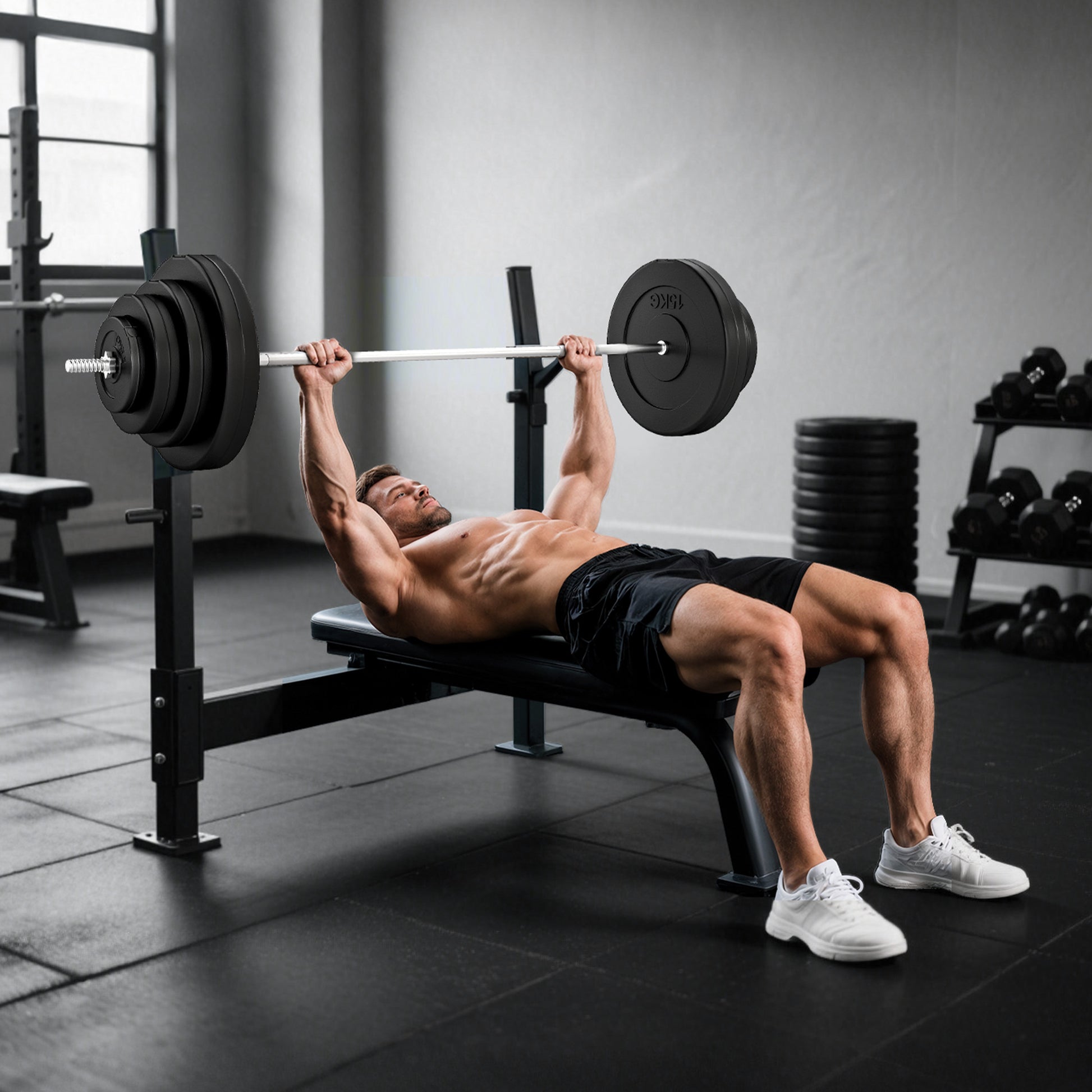 Soozier 154 lbs Adjustable Barbell Weight Set with 67" Bar - Black-DECOROLALA