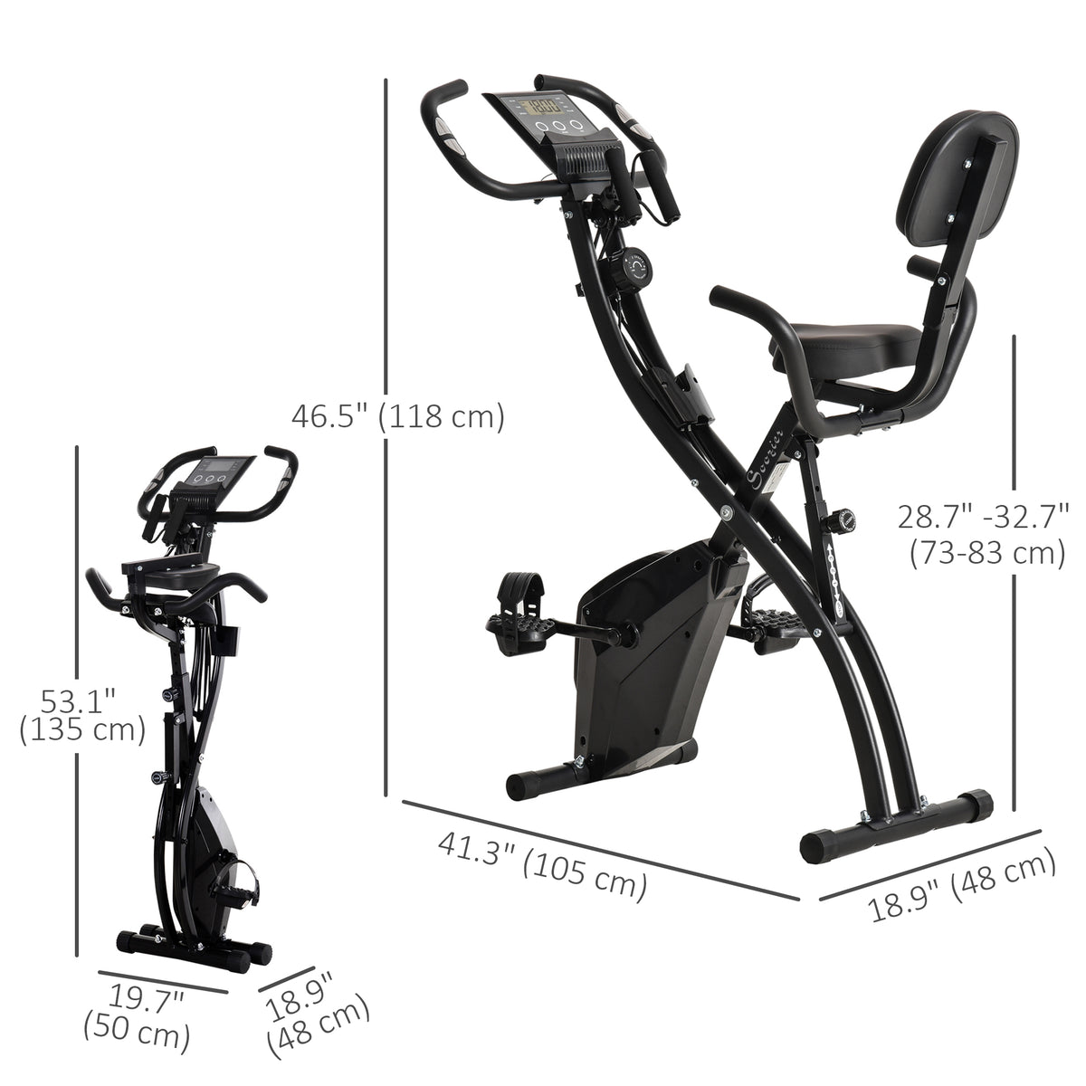 Soozier 3-in-1 Folding Exercise Bike - 8-Level Magnetic Black-Exercise Bikes-DECOROLALA