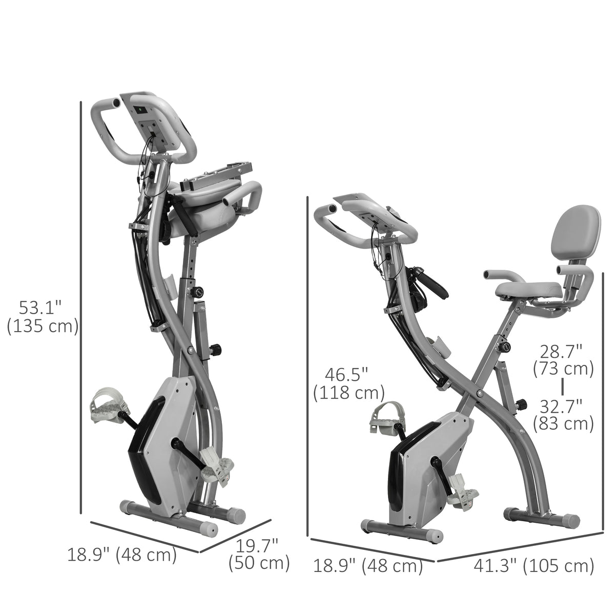 Soozier 3-in-1 Folding Exercise Bike - 8-Level Magnetic Grey-Exercise Bikes-DECOROLALA