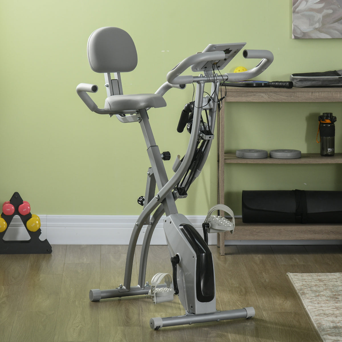 Soozier 3-in-1 Folding Exercise Bike - 8-Level Magnetic Grey-Exercise Bikes-DECOROLALA