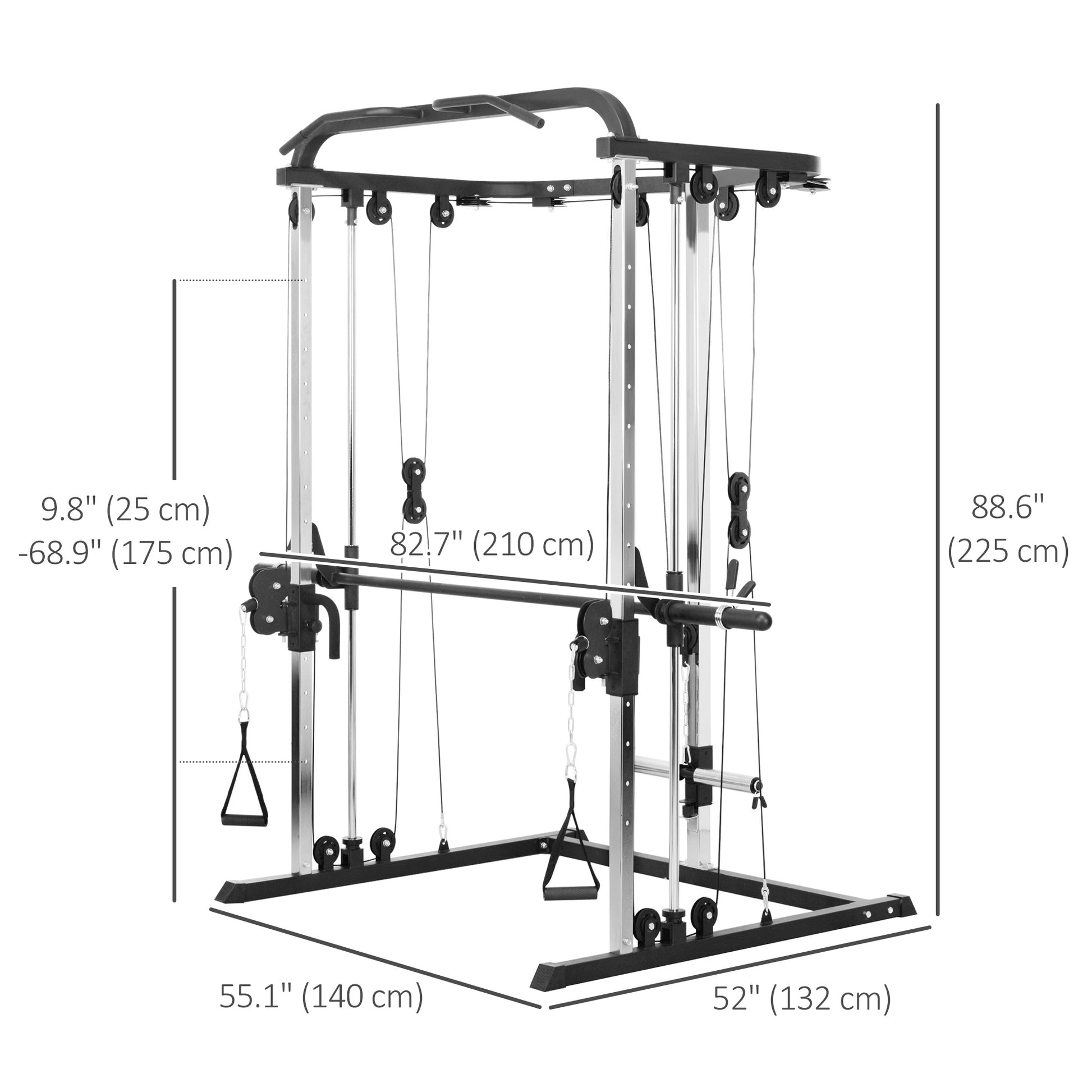 Soozier 3-in-1 Smith Machine Power Rack with Cable Crossover - Black-DECOROLALA