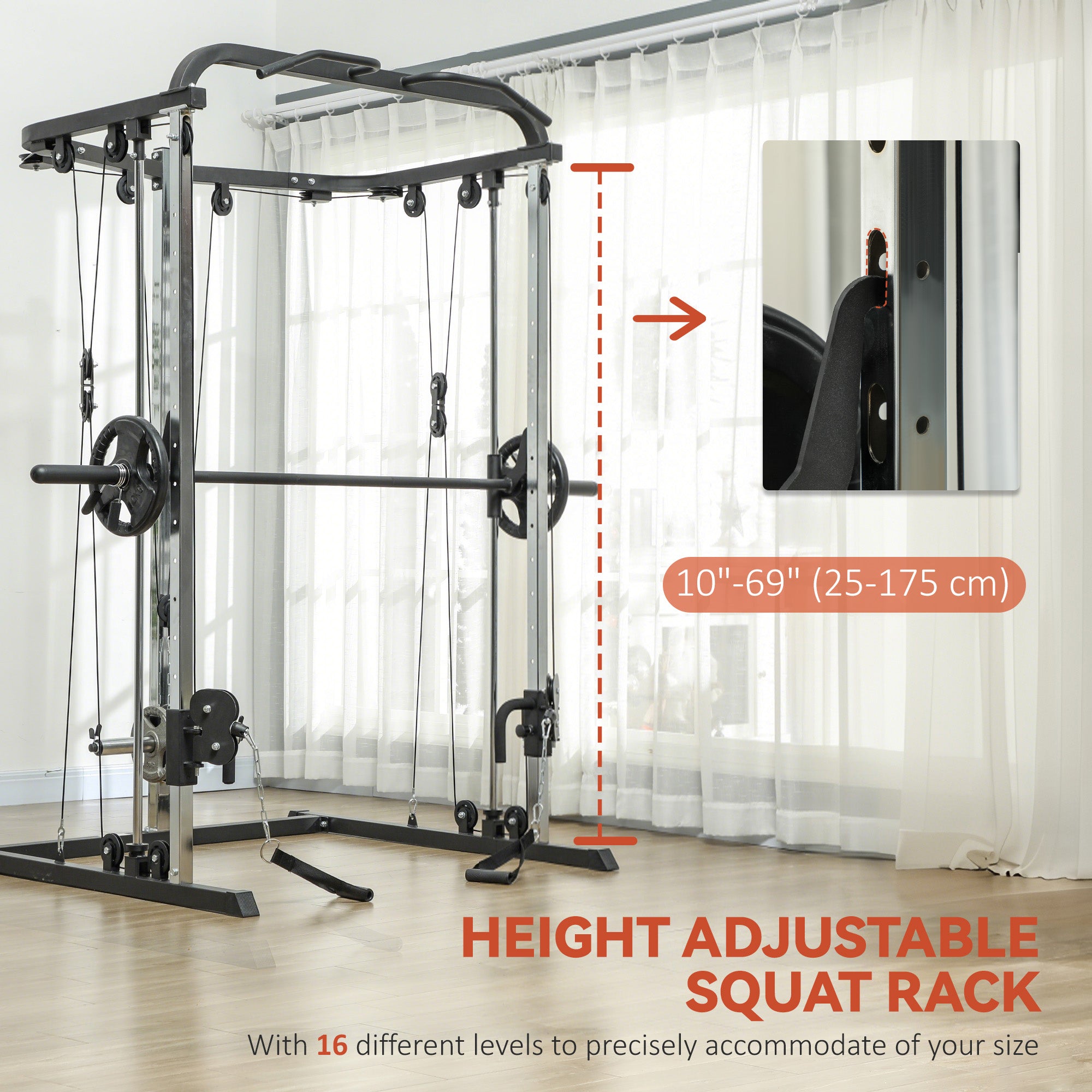 Soozier 3-in-1 Smith Machine Power Rack with Cable Crossover - Black-DECOROLALA