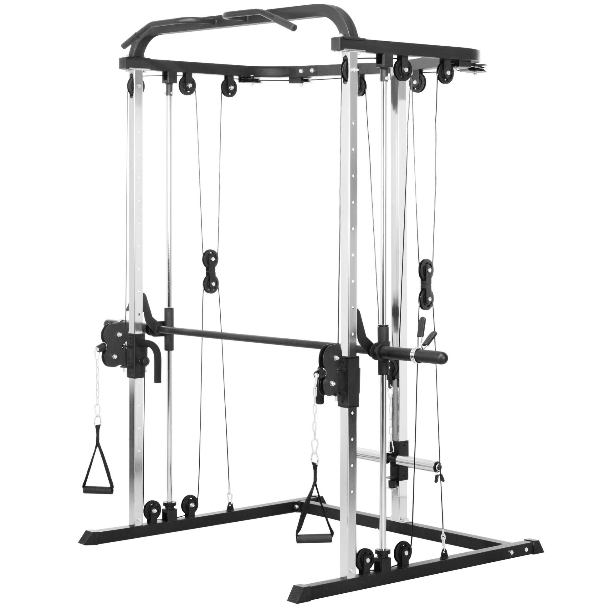 Soozier 3-in-1 Smith Machine Power Rack with Cable Crossover - Black-DECOROLALA