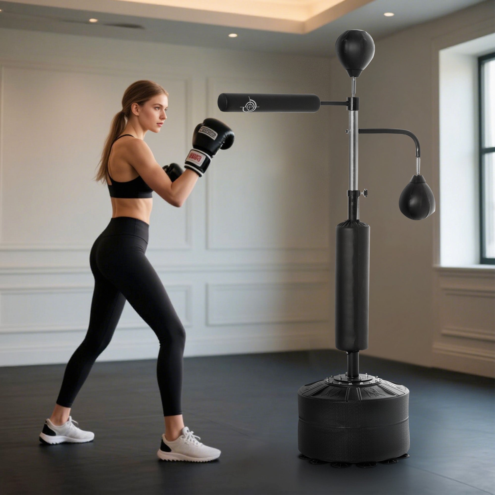 Soozier 4-in-1 Free Standing Punching Bag with Reflex Bar - Black-DECOROLALA