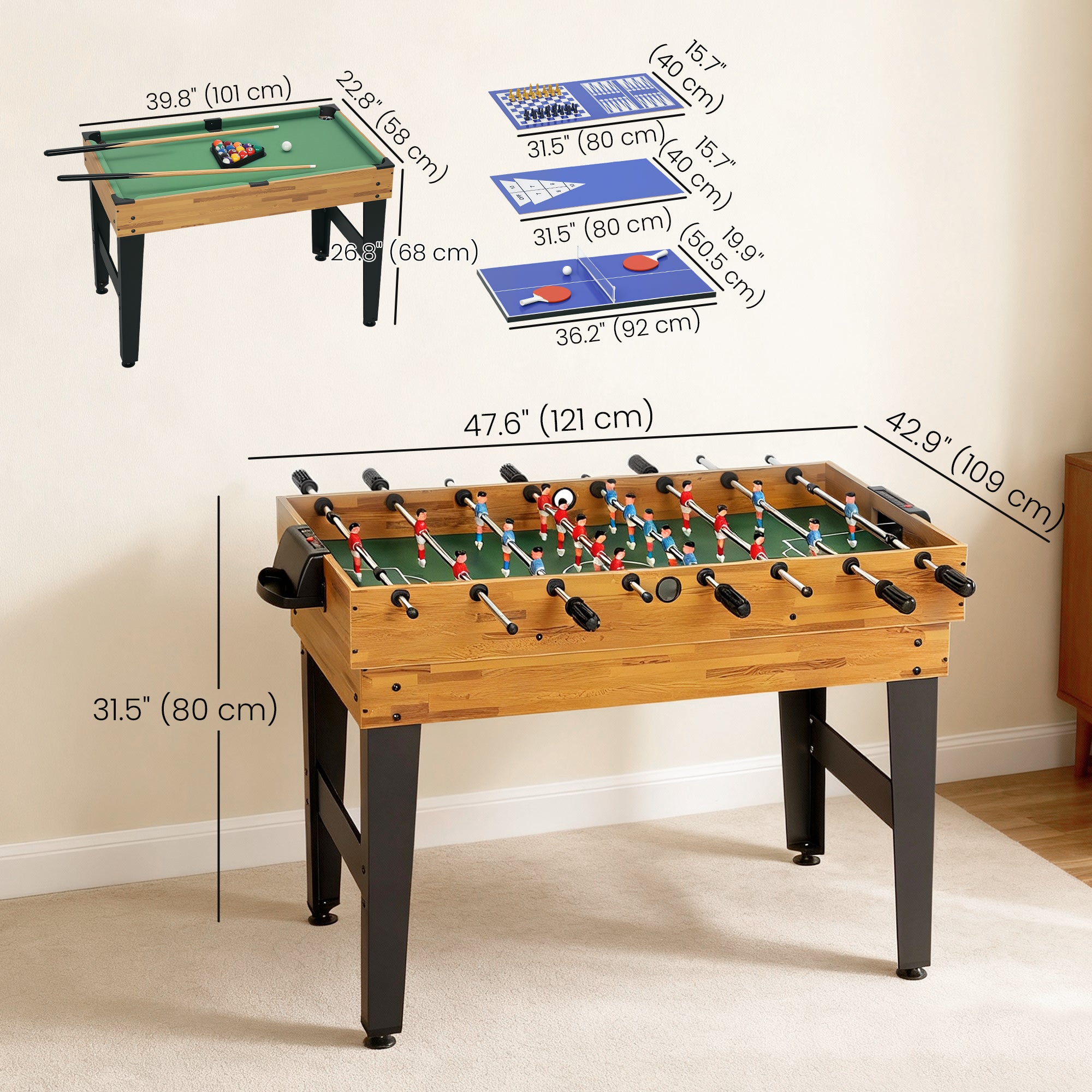 Soozier 48" 13-in-1 Multi Game Table - Light Walnut-DECOROLALA