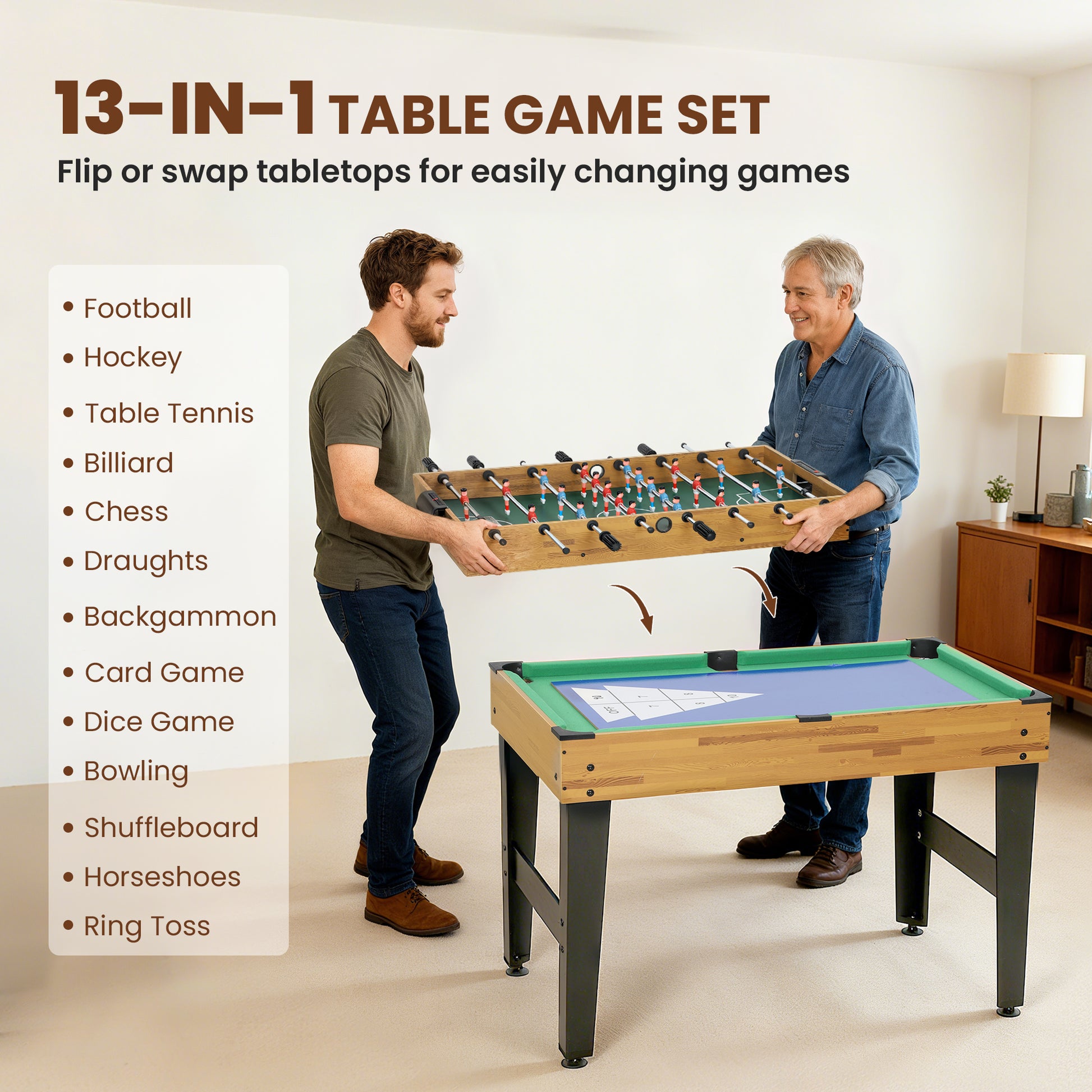 Soozier 48" 13-in-1 Multi Game Table - Light Walnut-DECOROLALA
