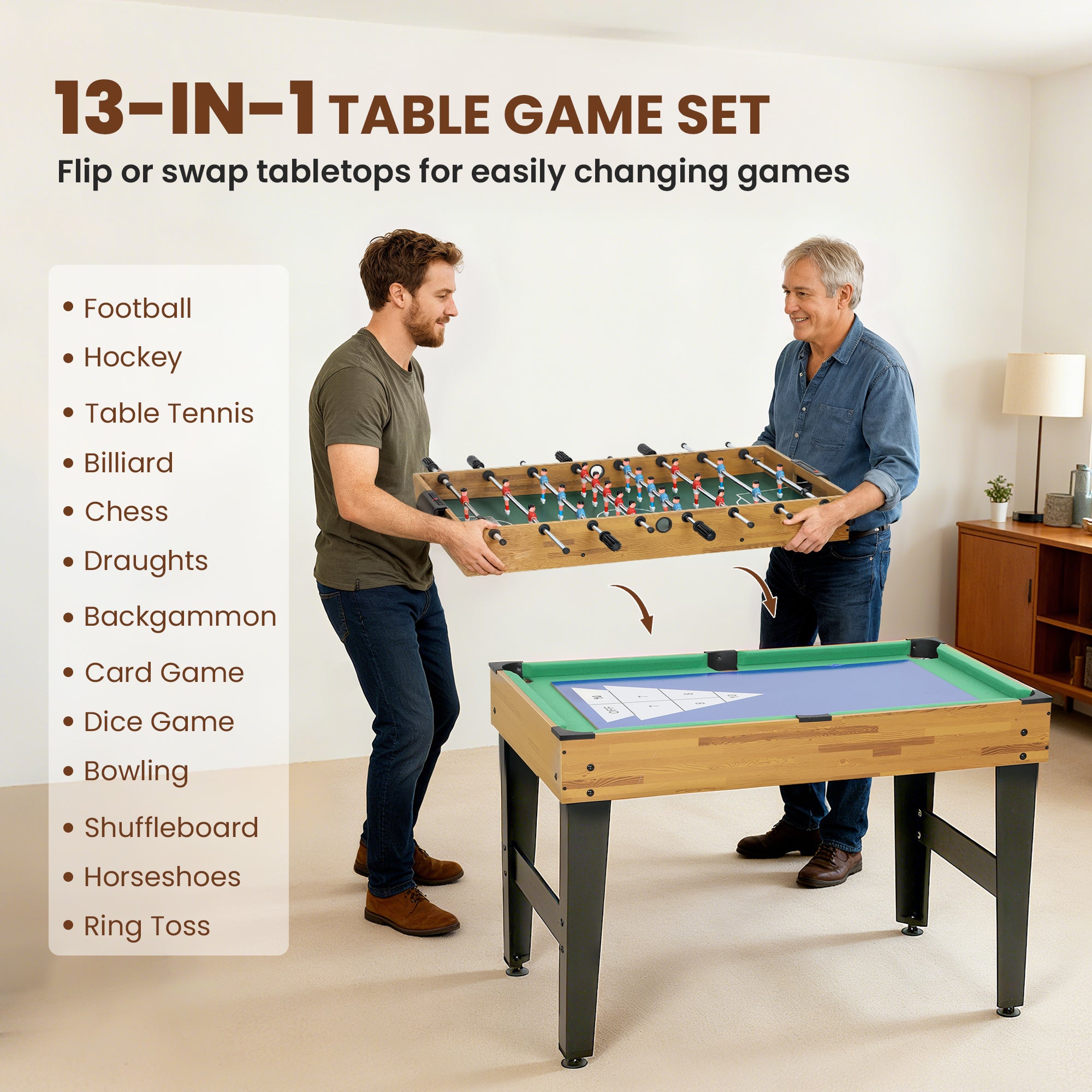 Soozier 48" 13-in-1 Multi Game Table - Light Walnut-DECOROLALA