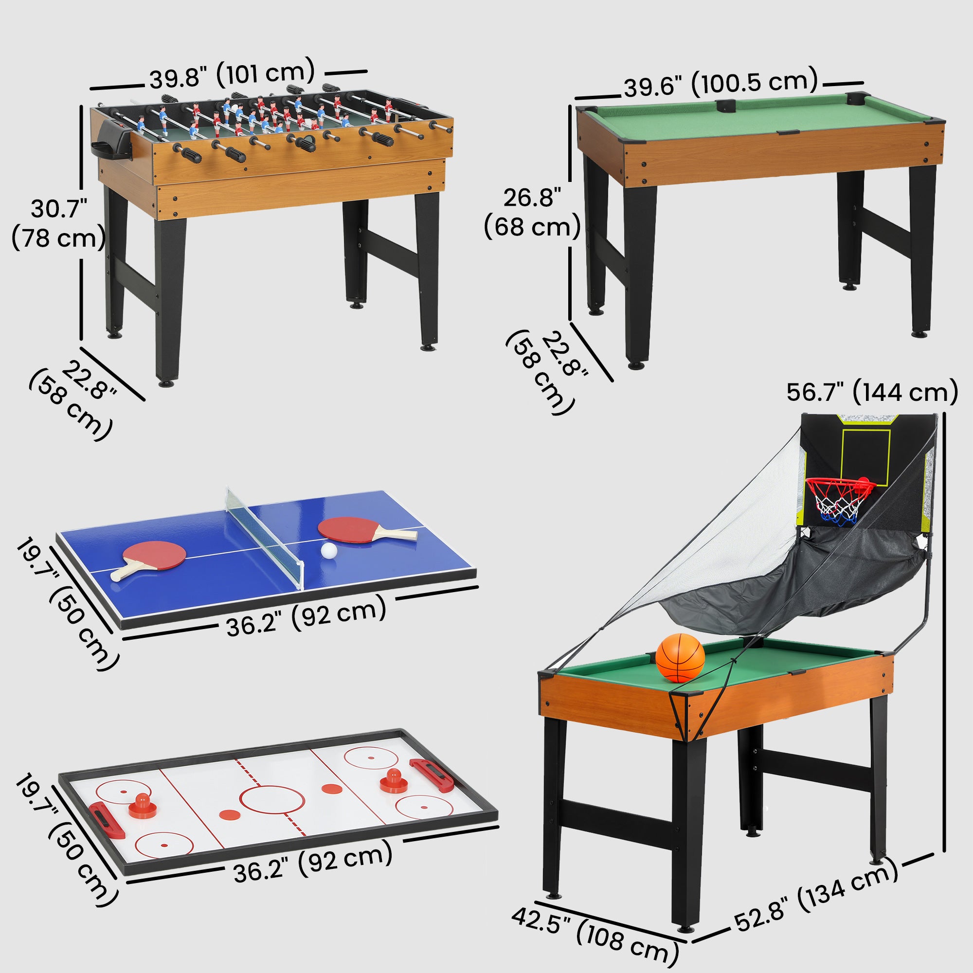 Soozier 53" 5-in-1 Multi Game Table - Walnut and Black-DECOROLALA