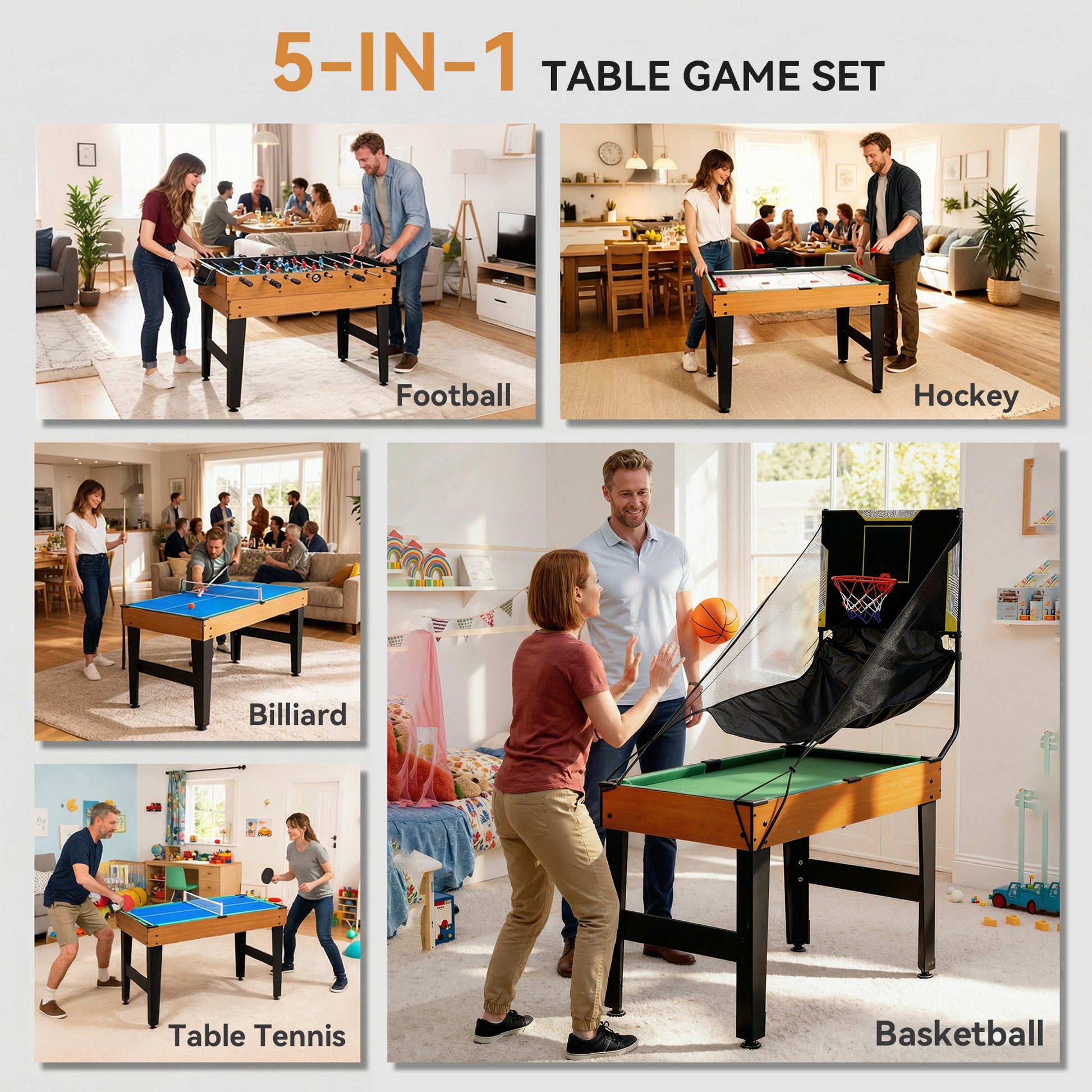 Soozier 53" 5-in-1 Multi Game Table - Walnut and Black-DECOROLALA
