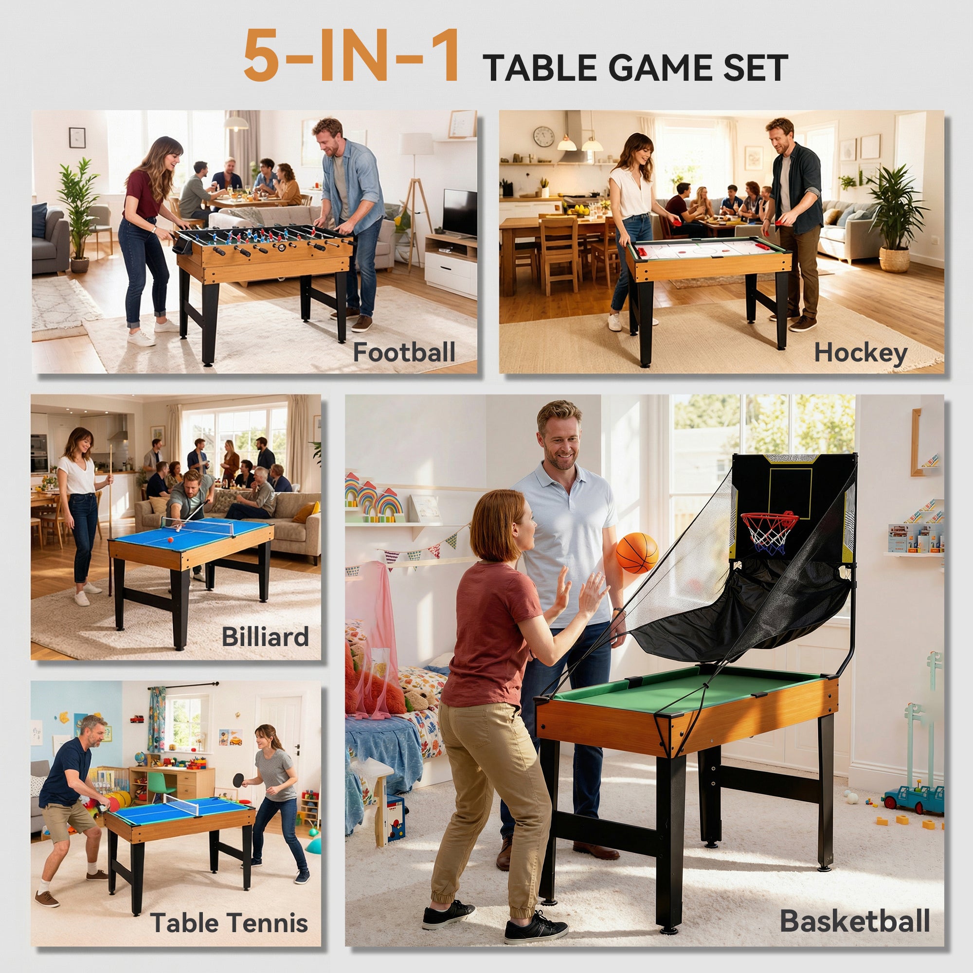 Soozier 53" 5-in-1 Multi Game Table - Walnut and Black-DECOROLALA