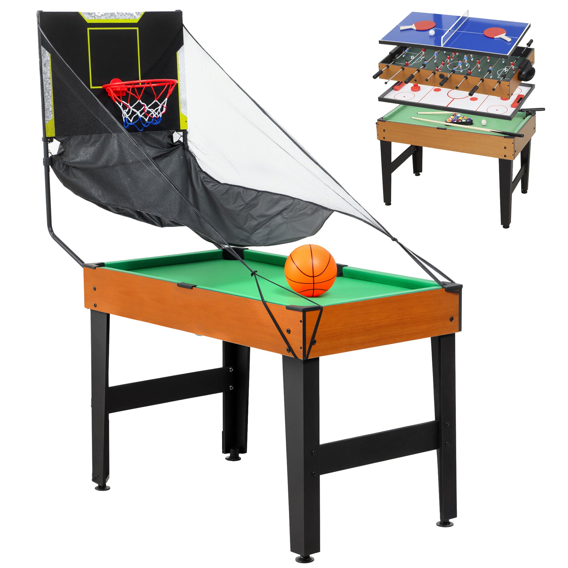 Soozier 53" 5-in-1 Multi Game Table - Walnut and Black-DECOROLALA