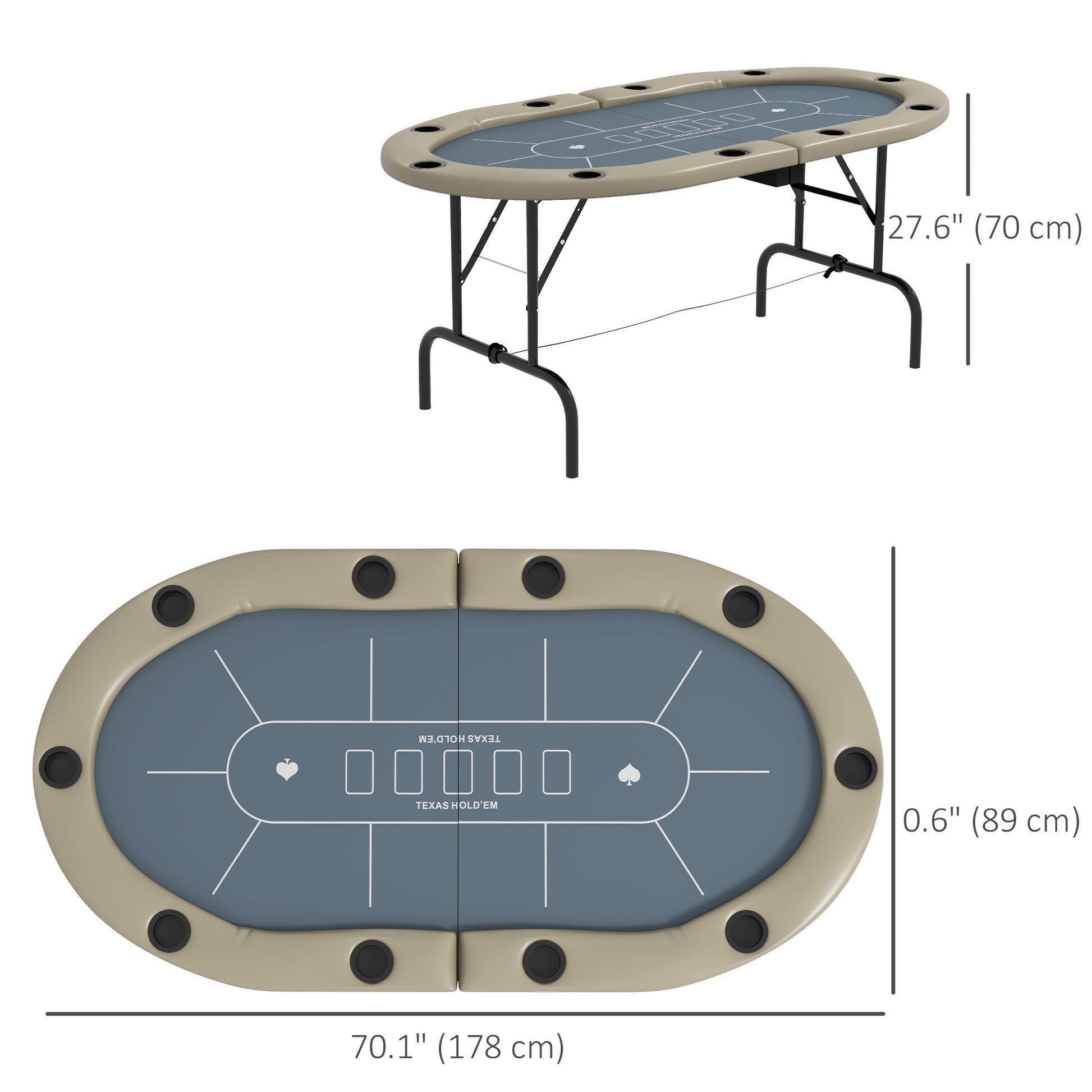 Soozier 70" Foldable Poker Table - 8 Player Oval Blue-DECOROLALA
