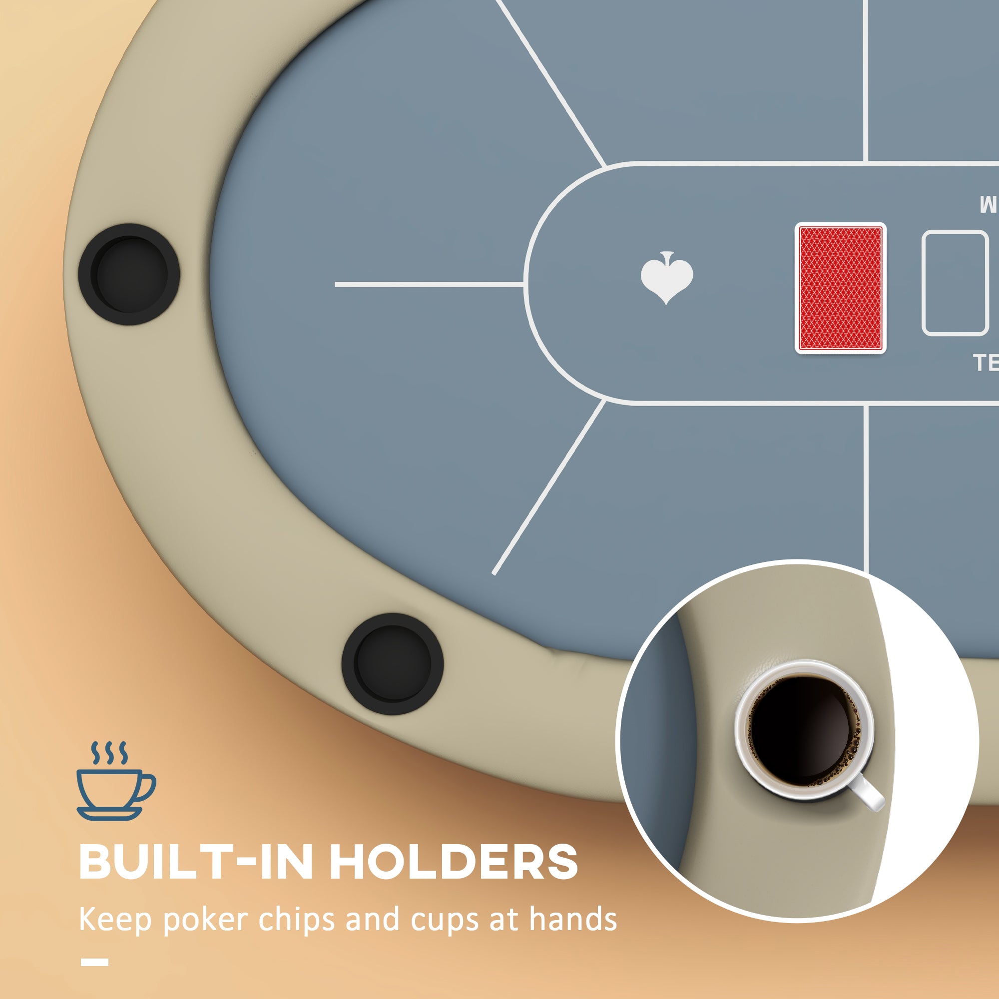 Soozier 70" Foldable Poker Table - 8 Player Oval Blue-DECOROLALA