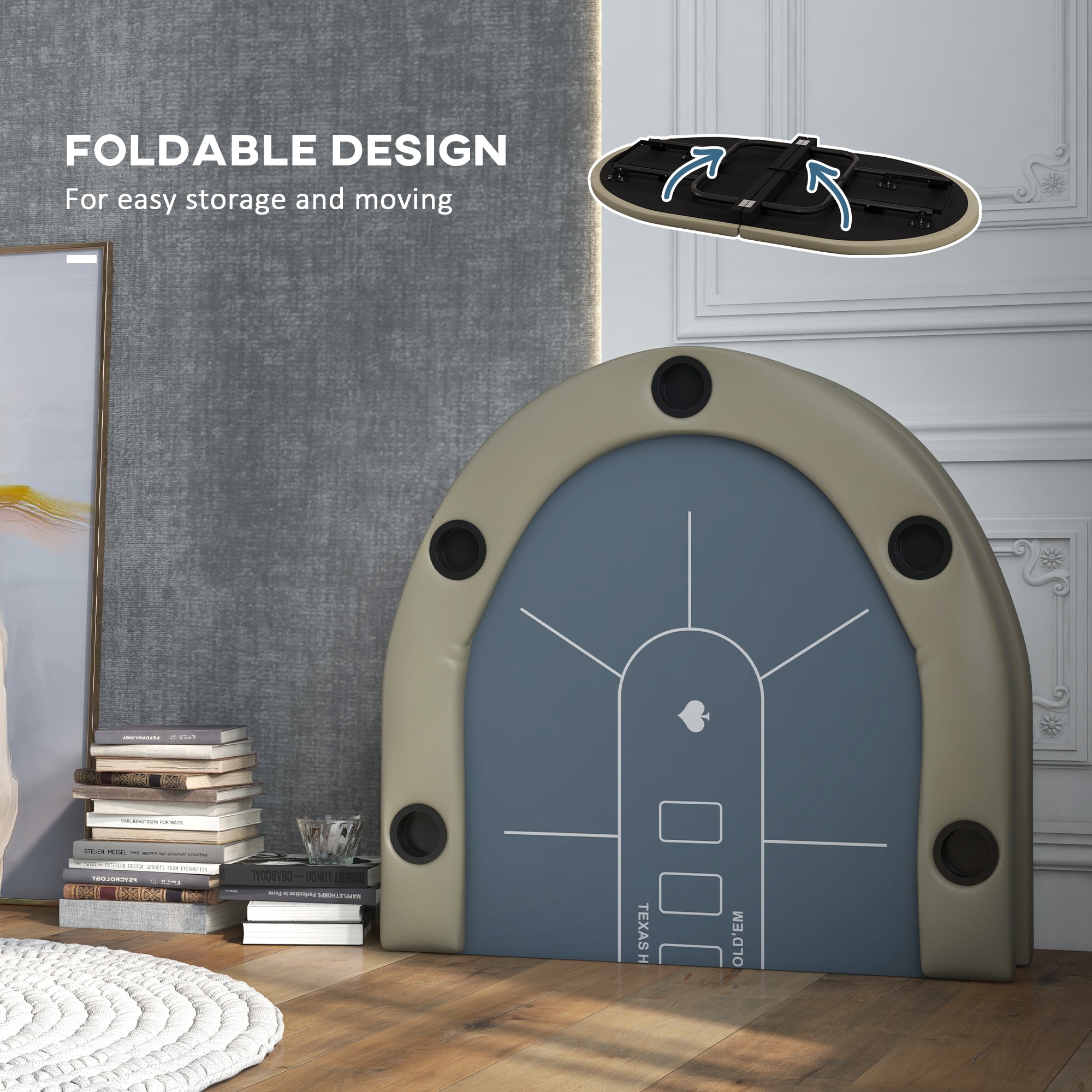 Soozier 70" Foldable Poker Table - 8 Player Oval Blue-DECOROLALA