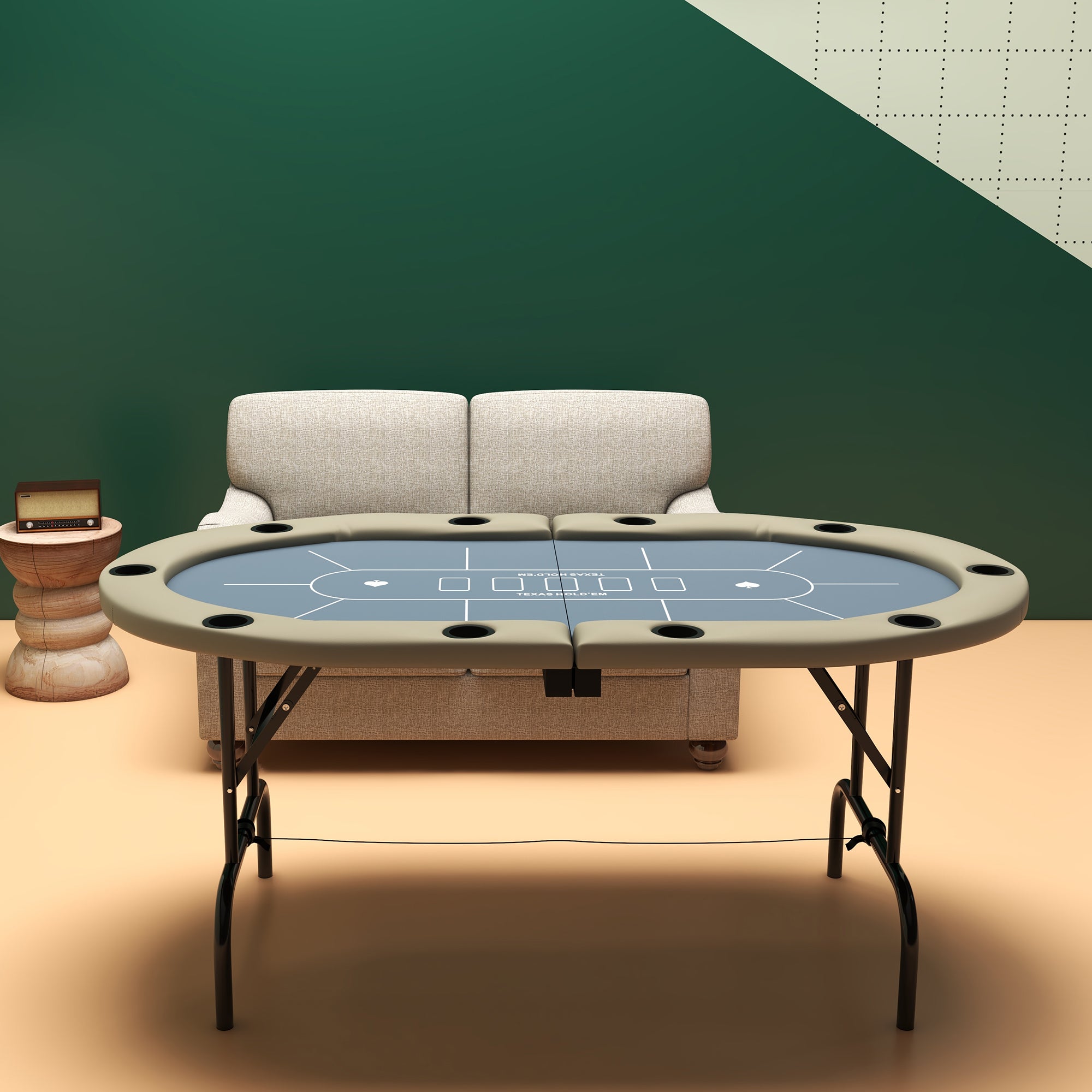Soozier 70" Foldable Poker Table - 8 Player Oval Blue-DECOROLALA
