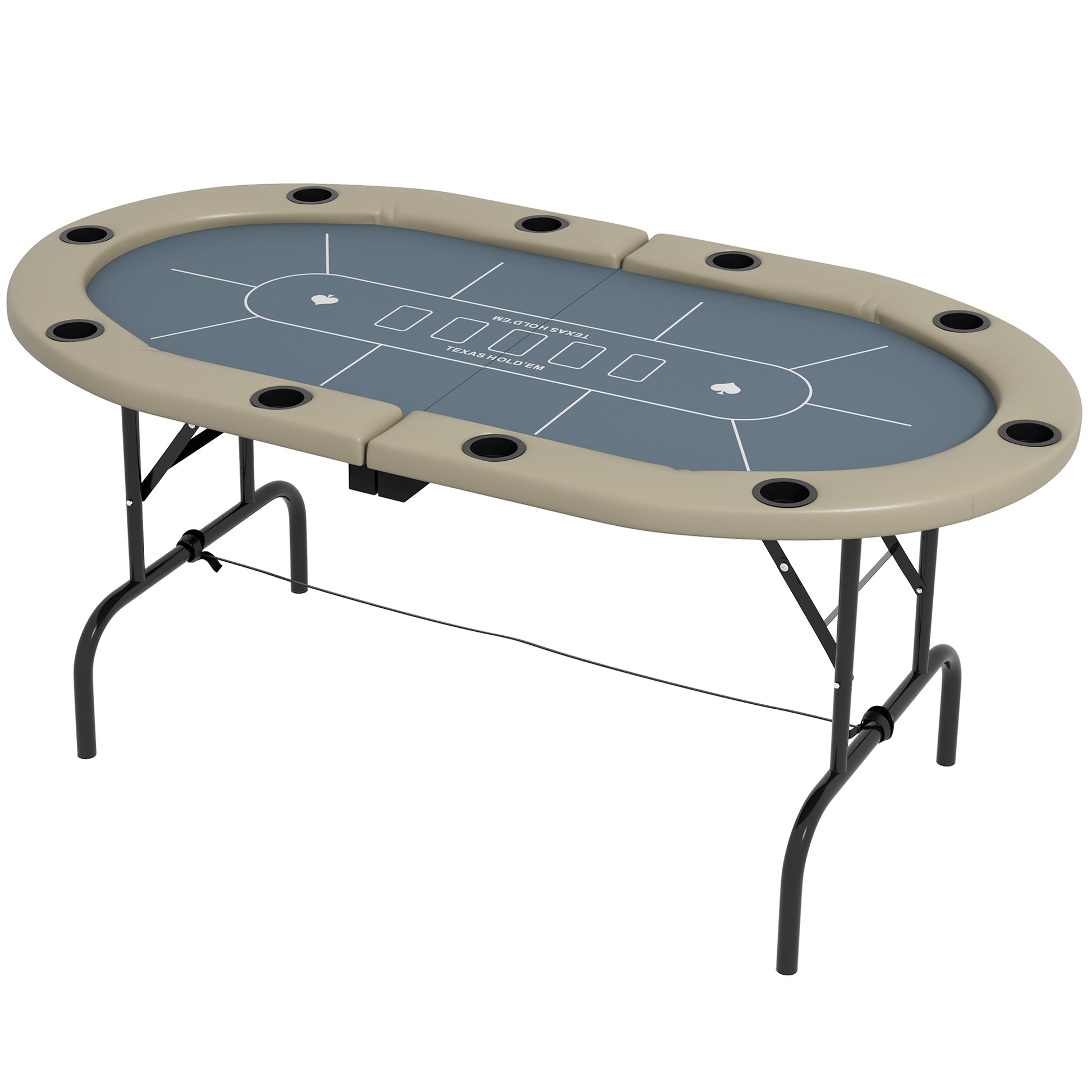 Soozier 70" Foldable Poker Table - 8 Player Oval Blue-DECOROLALA