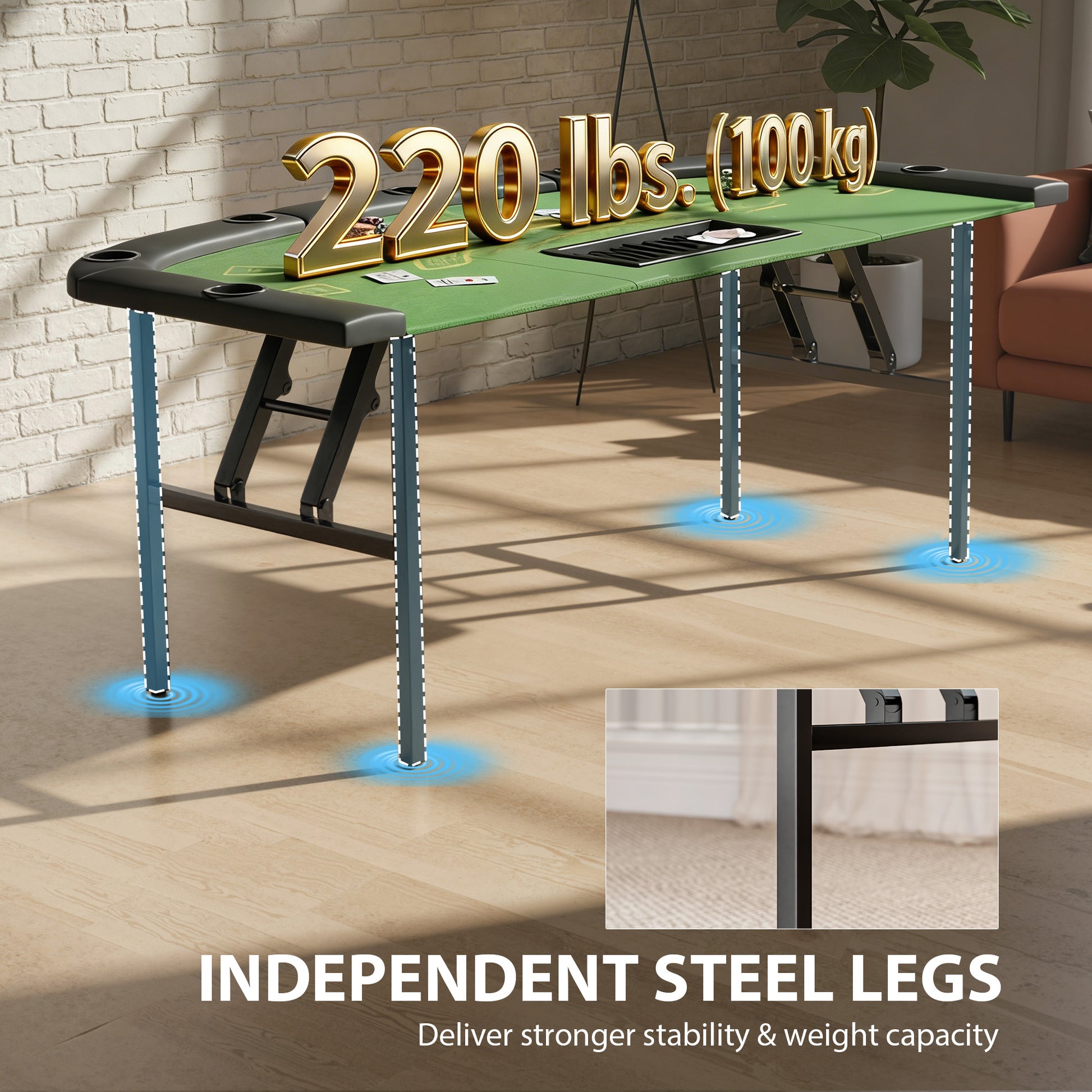 Soozier 72" Foldable Poker Table, 8-Player, Green with 7 Cup Holders-DECOROLALA