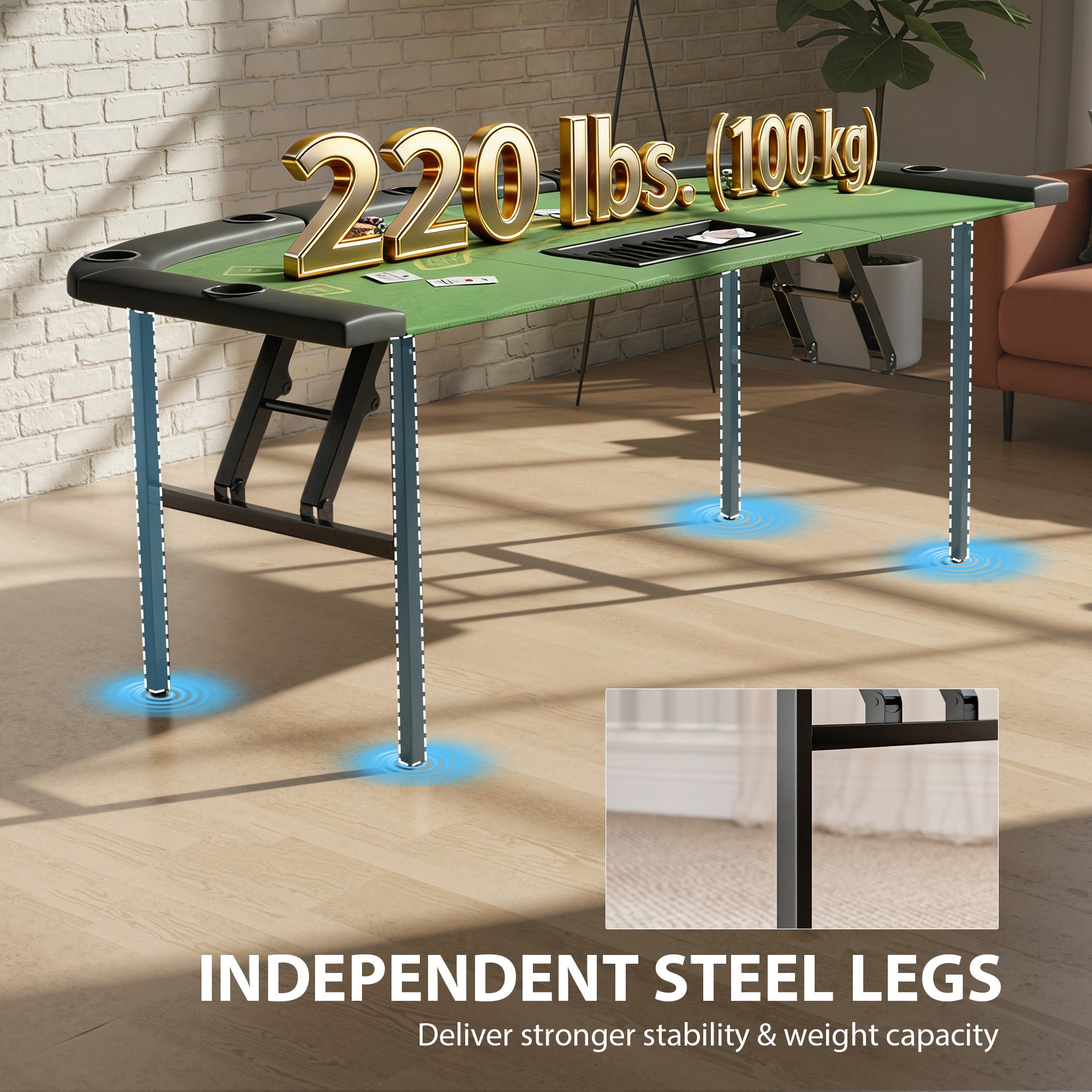 Soozier 72" Foldable Poker Table, 8-Player, Green with 7 Cup Holders-DECOROLALA