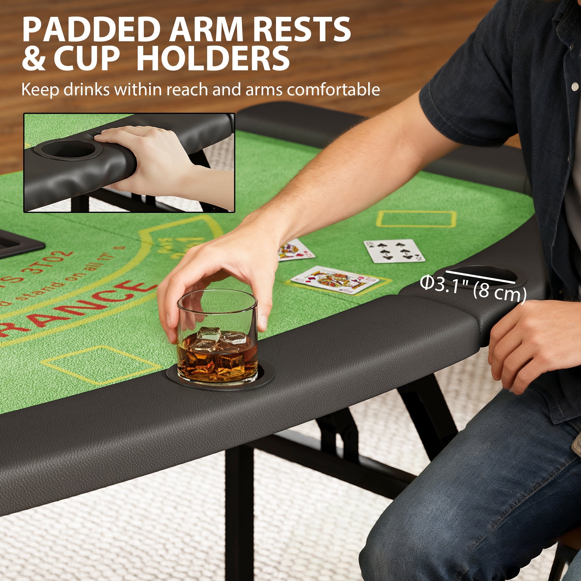 Soozier 72" Foldable Poker Table, 8-Player, Green with 7 Cup Holders-DECOROLALA