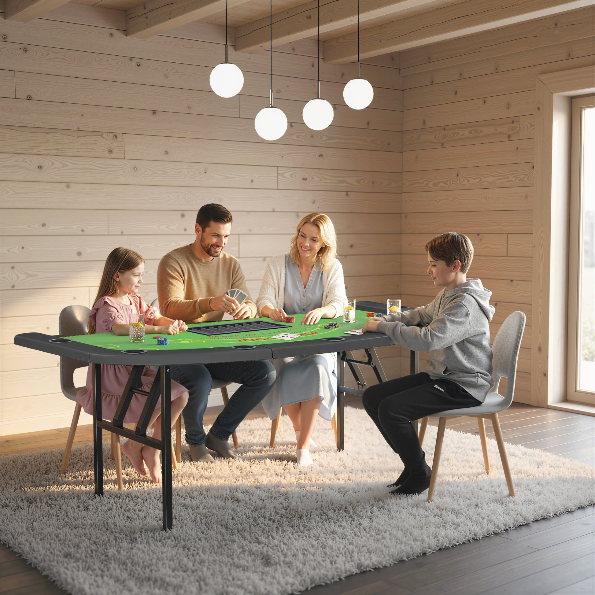 Soozier 72" Foldable Poker Table, 8-Player, Green with 7 Cup Holders-DECOROLALA