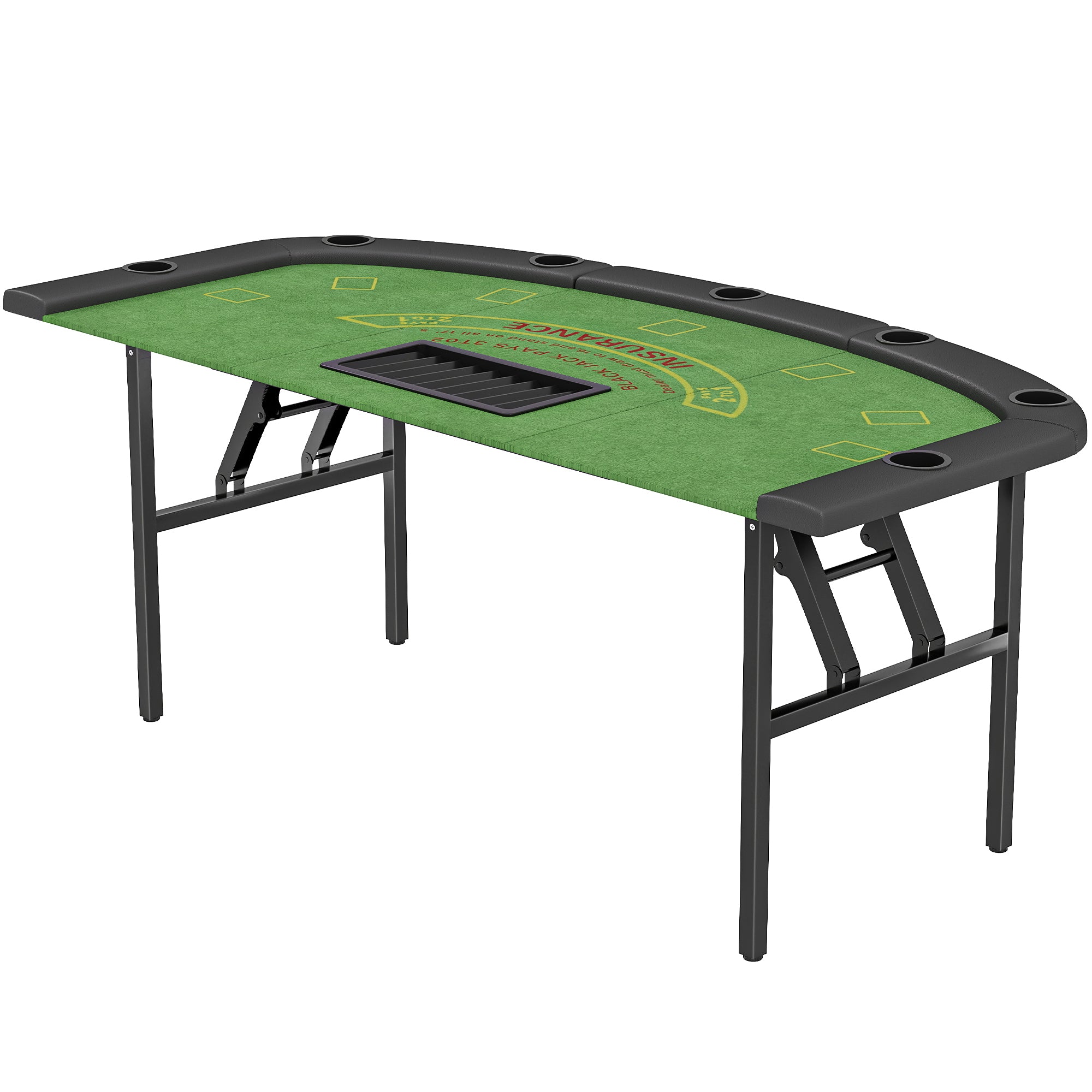 Soozier 72" Foldable Poker Table, 8-Player, Green with 7 Cup Holders-DECOROLALA