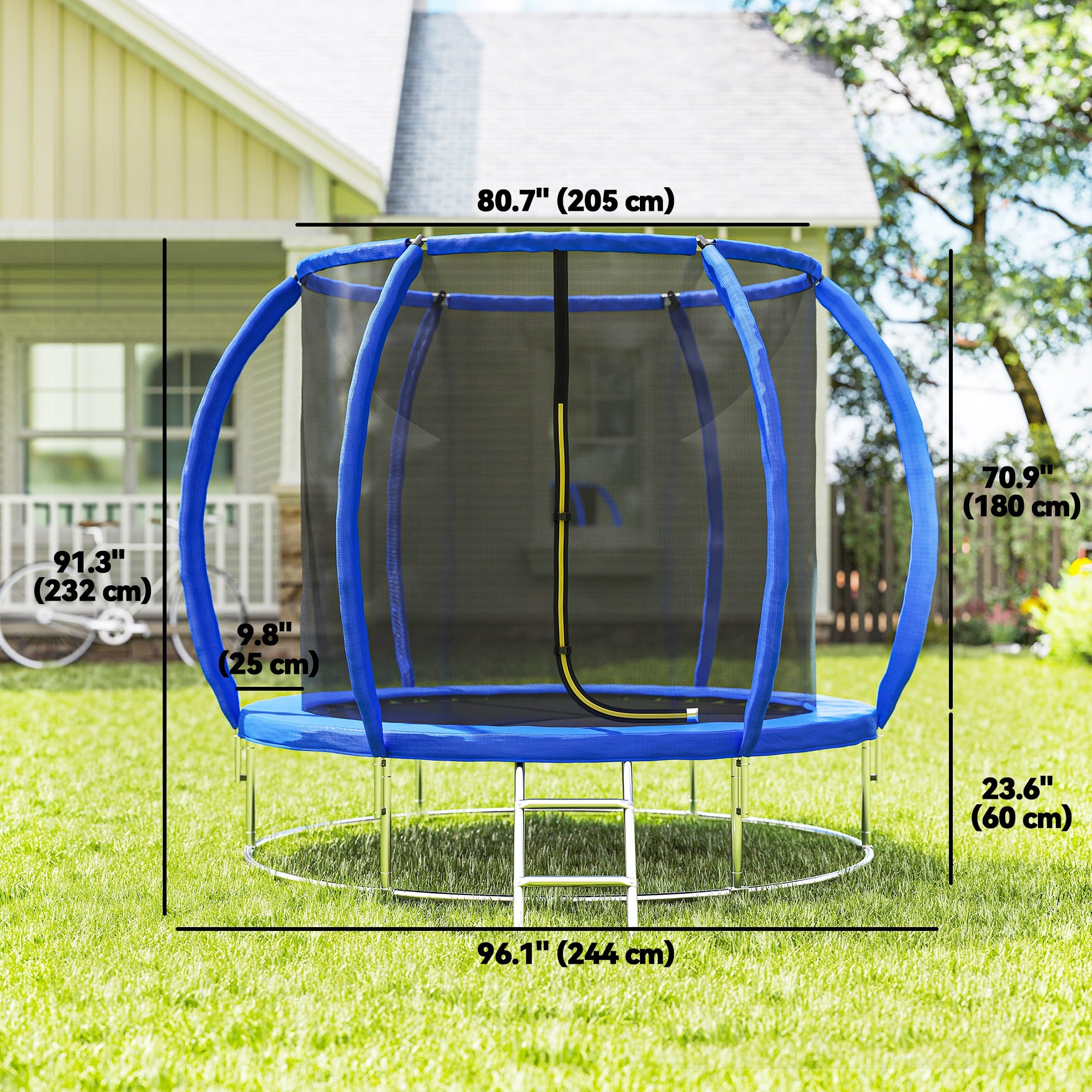 Soozier 8ft Outdoor Trampoline with Enclosure and Ladder - Blue-DECOROLALA