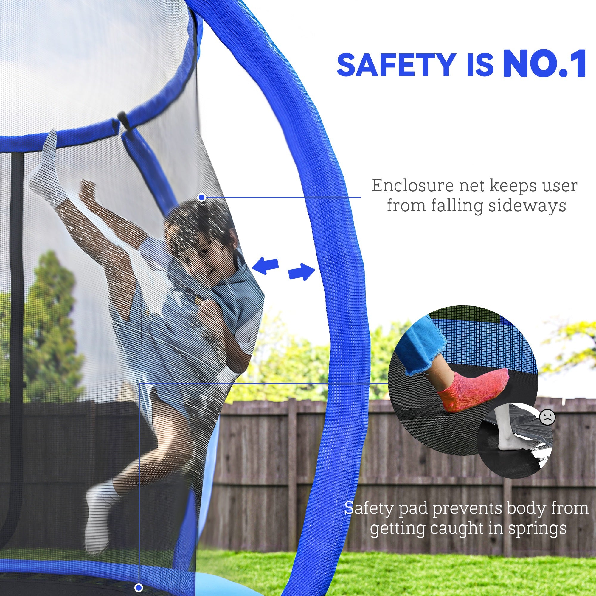 Soozier 8ft Outdoor Trampoline with Enclosure and Ladder - Blue-DECOROLALA