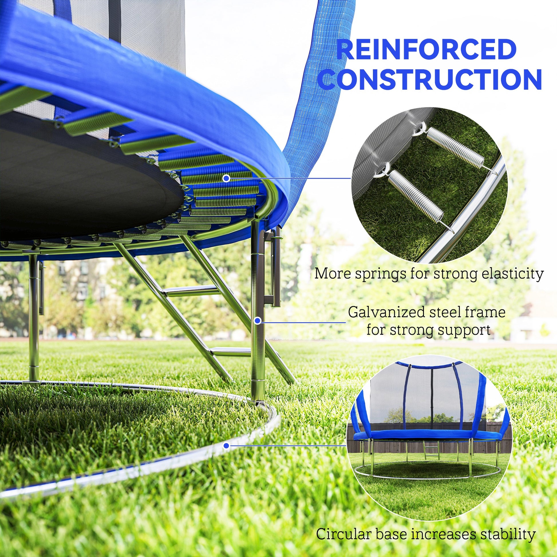 Soozier 8ft Outdoor Trampoline with Enclosure and Ladder - Blue-DECOROLALA