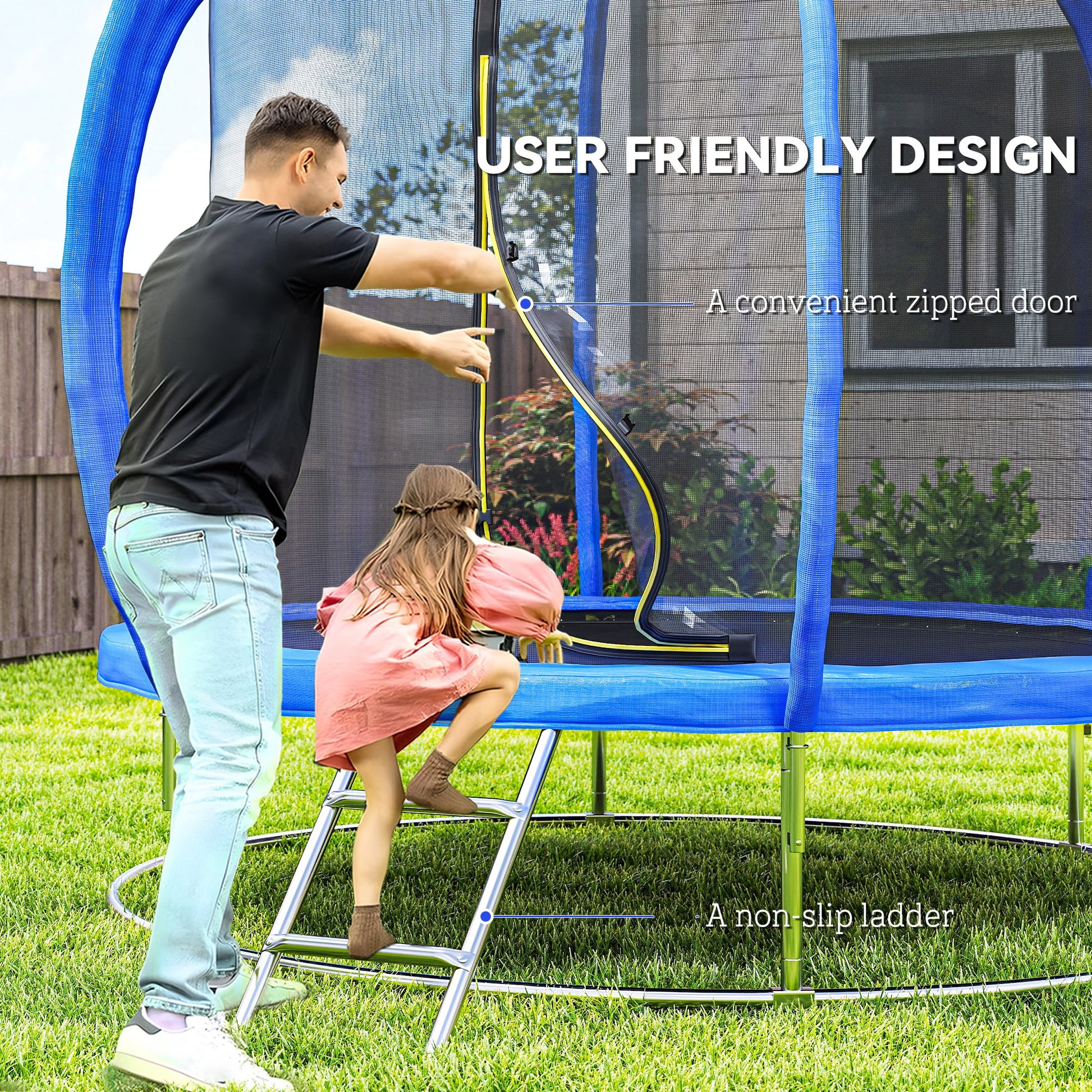 Soozier 8ft Outdoor Trampoline with Enclosure and Ladder - Blue-DECOROLALA