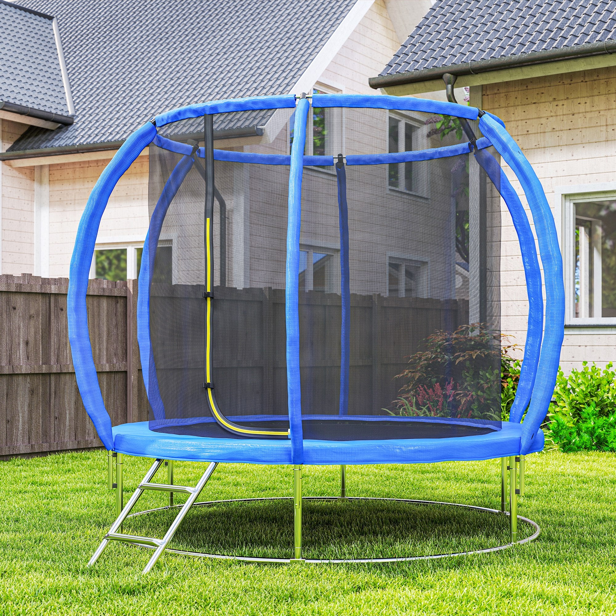 Soozier 8ft Outdoor Trampoline with Enclosure and Ladder - Blue-DECOROLALA
