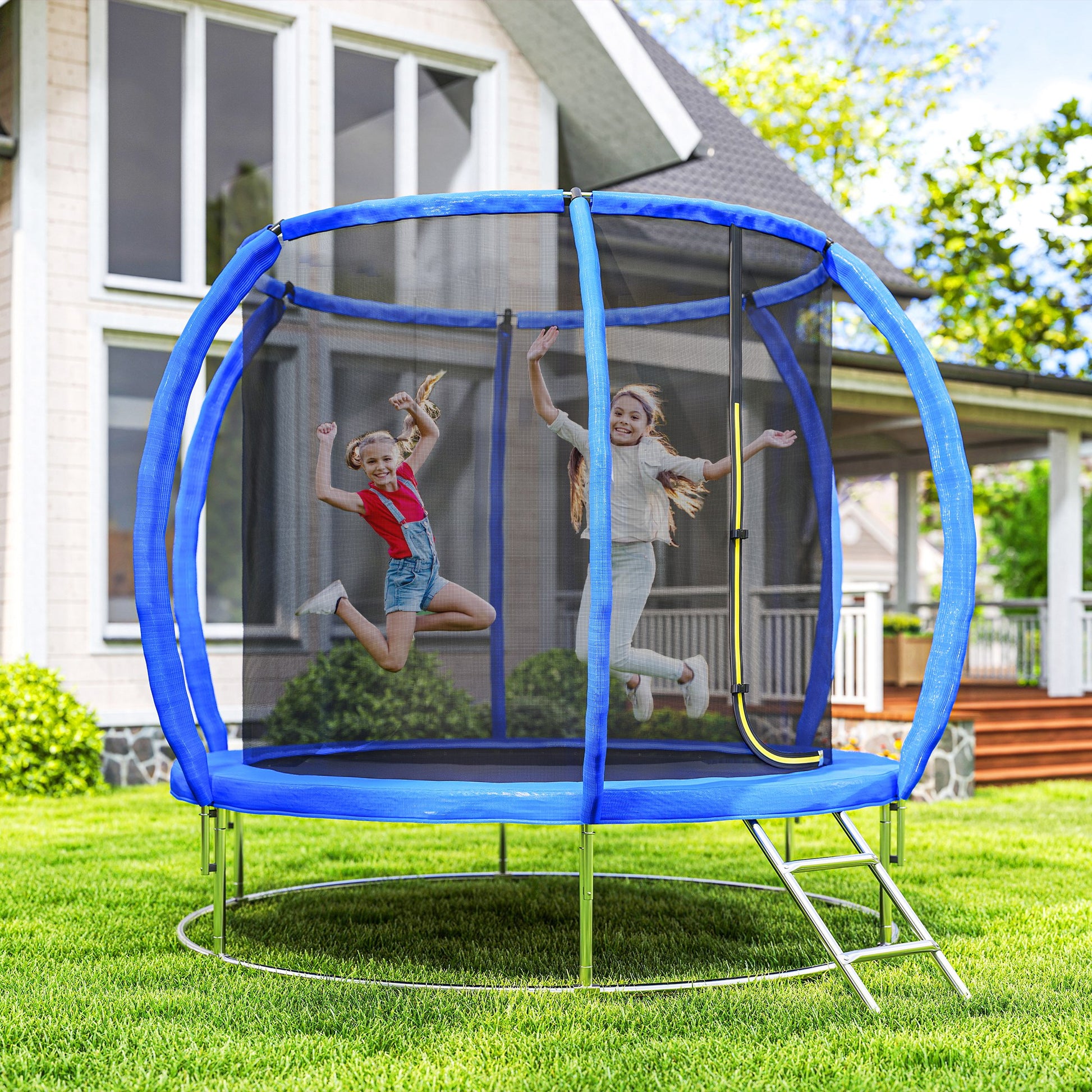 Soozier 8ft Outdoor Trampoline with Enclosure and Ladder - Blue-DECOROLALA