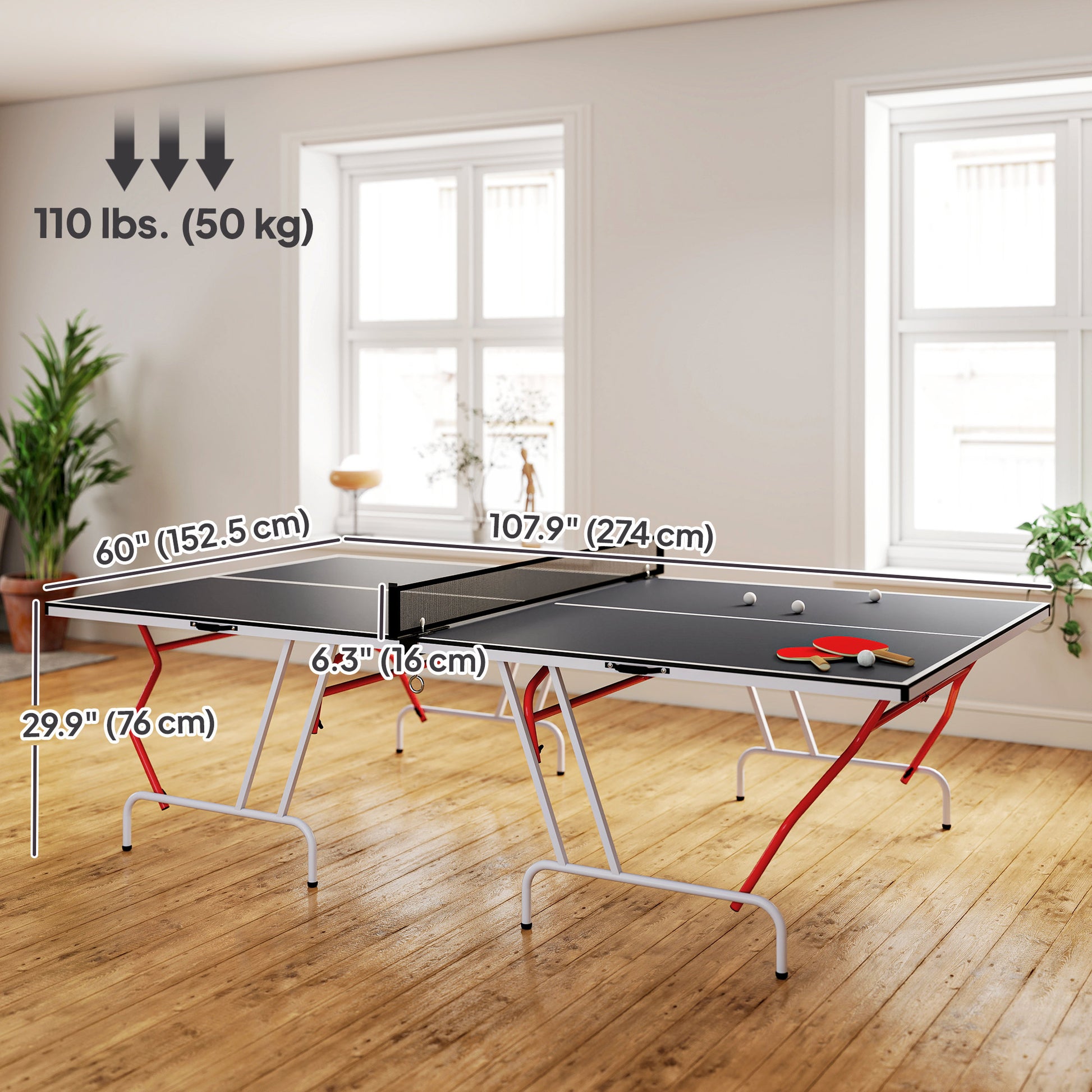 Soozier 9' x 5' Folding Table Tennis Table - Dark Grey-DECOROLALA