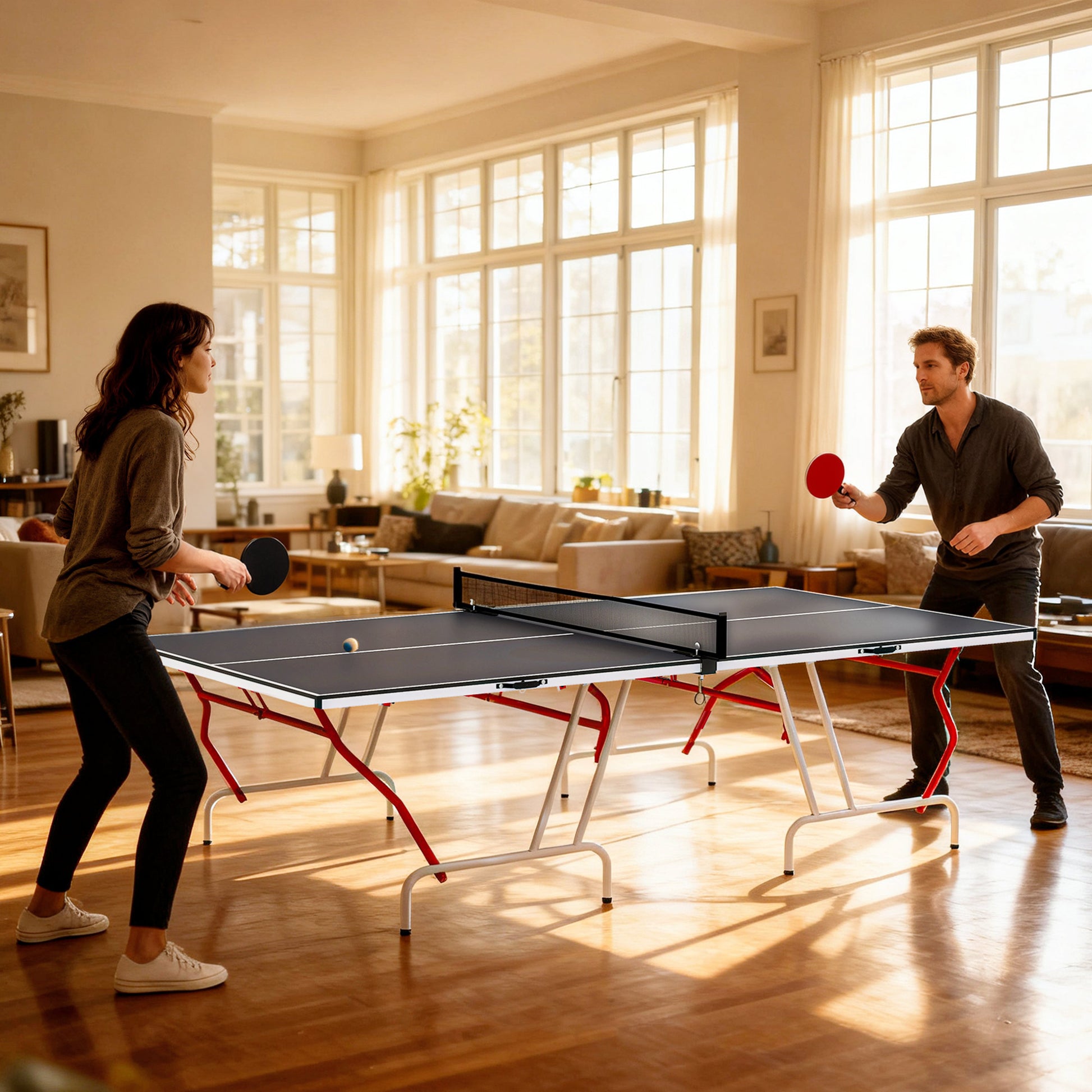 Soozier 9' x 5' Folding Table Tennis Table - Dark Grey-DECOROLALA