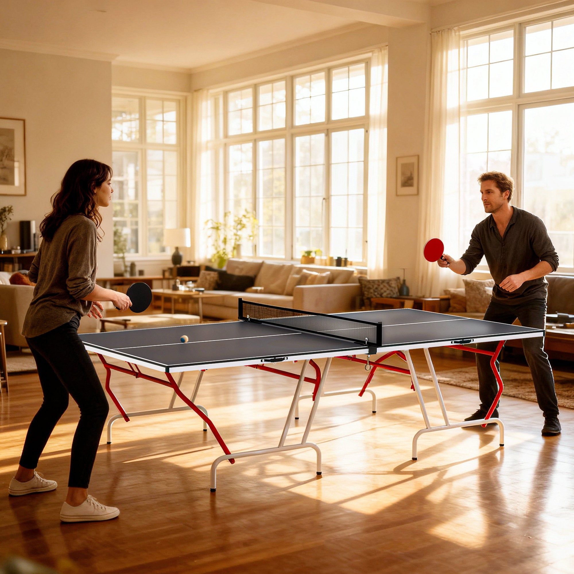 Soozier 9' x 5' Folding Table Tennis Table - Dark Grey-DECOROLALA