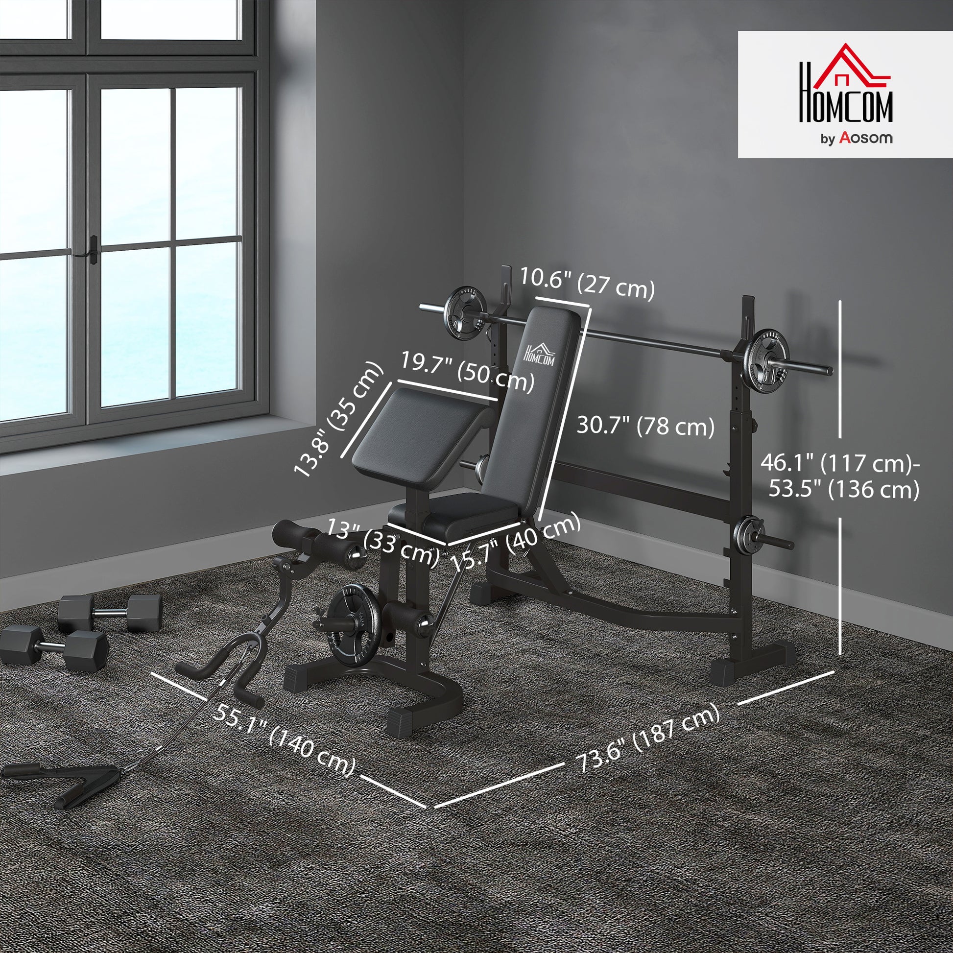 Soozier Adjustable Olympic Weight Bench with Squat Rack - Grey-DECOROLALA