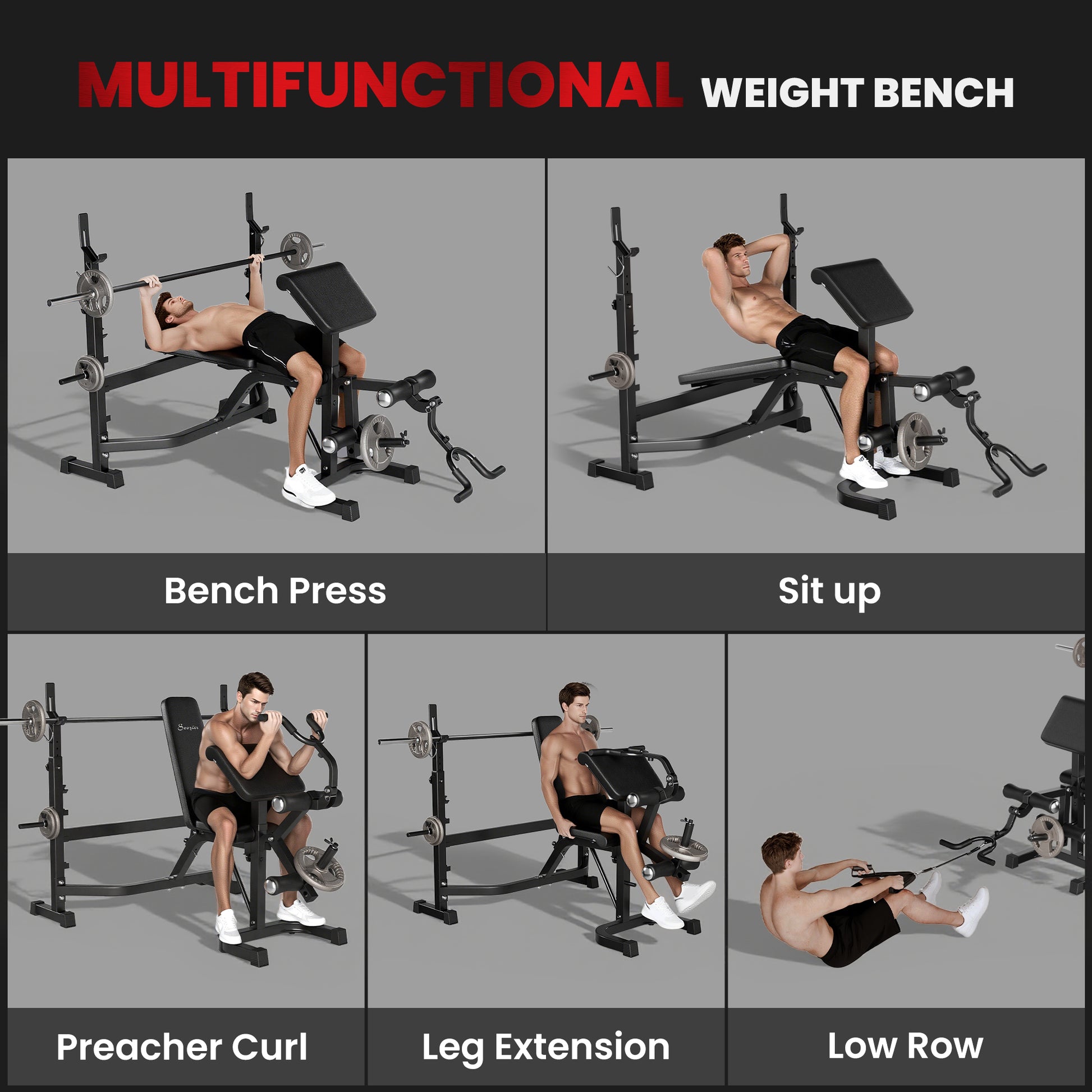 Soozier Adjustable Olympic Weight Bench with Squat Rack - Grey-DECOROLALA