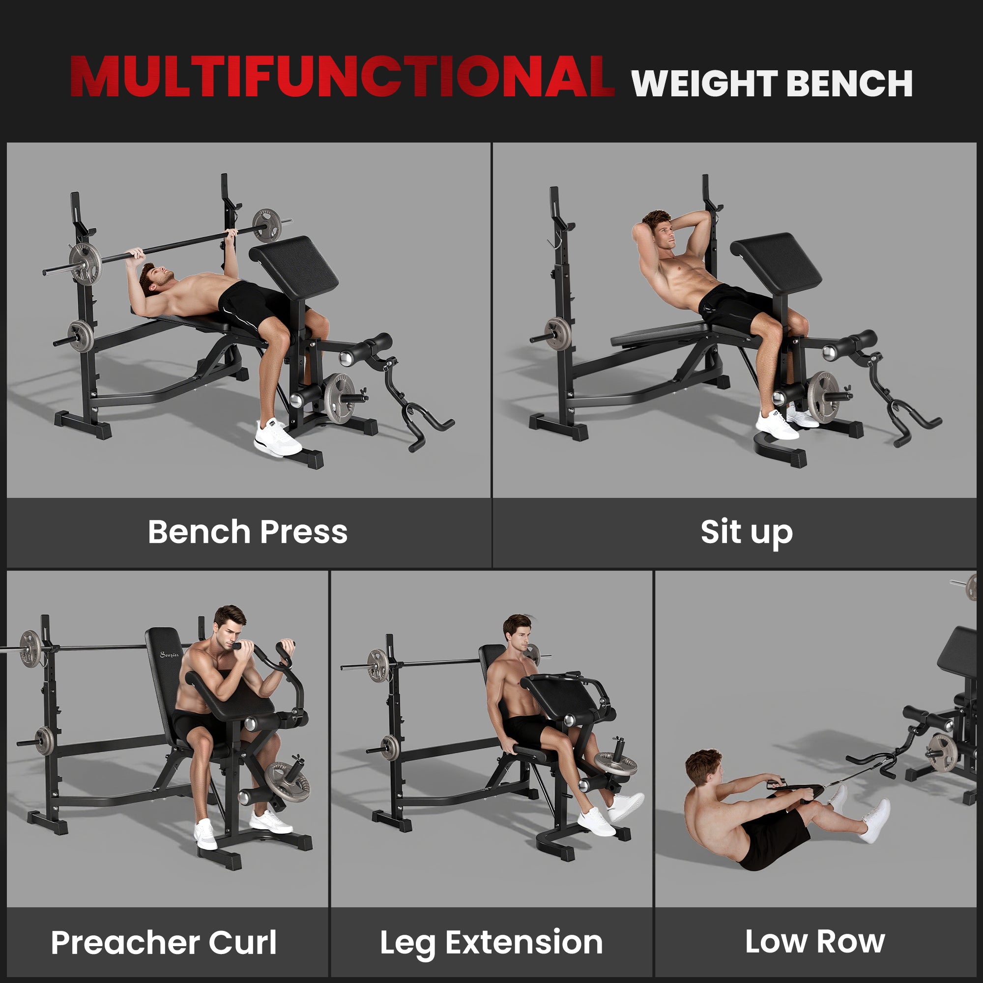 Soozier Adjustable Olympic Weight Bench with Squat Rack - Grey-DECOROLALA
