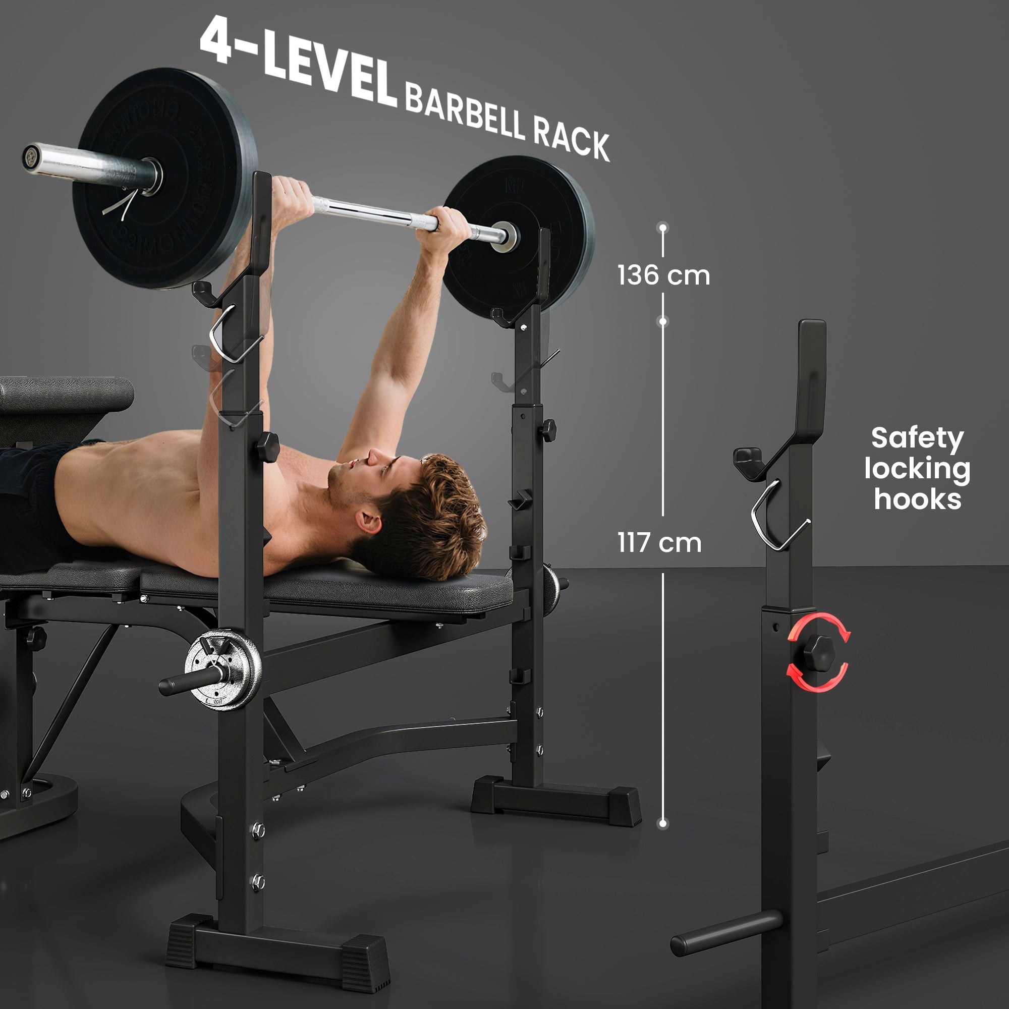 Soozier Adjustable Olympic Weight Bench with Squat Rack - Grey-DECOROLALA