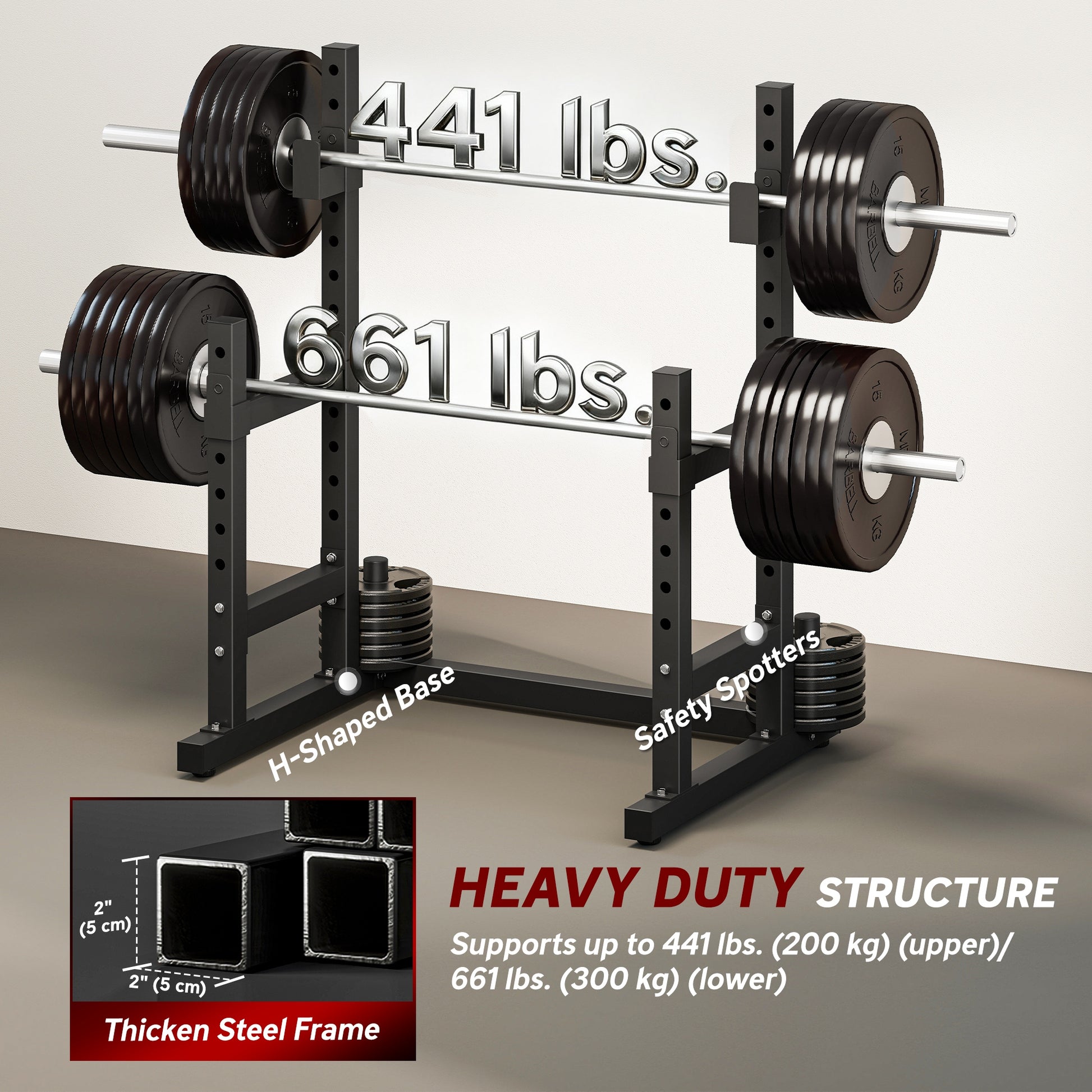 Soozier Adjustable Squat Rack, 660 lbs Multi-Function Barbell Rack for Weight Lifting and Home Gym Strength Training, Black-DECOROLALA